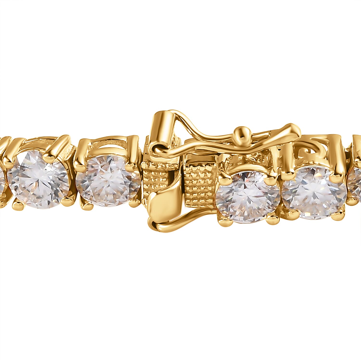 Moissanite Tennis Bracelet (Size - 7.5) in 18K Yelllow Gold Vermeil Plated Sterling Silver 15.20 Ct, Silver Wt. 12.00 Gms