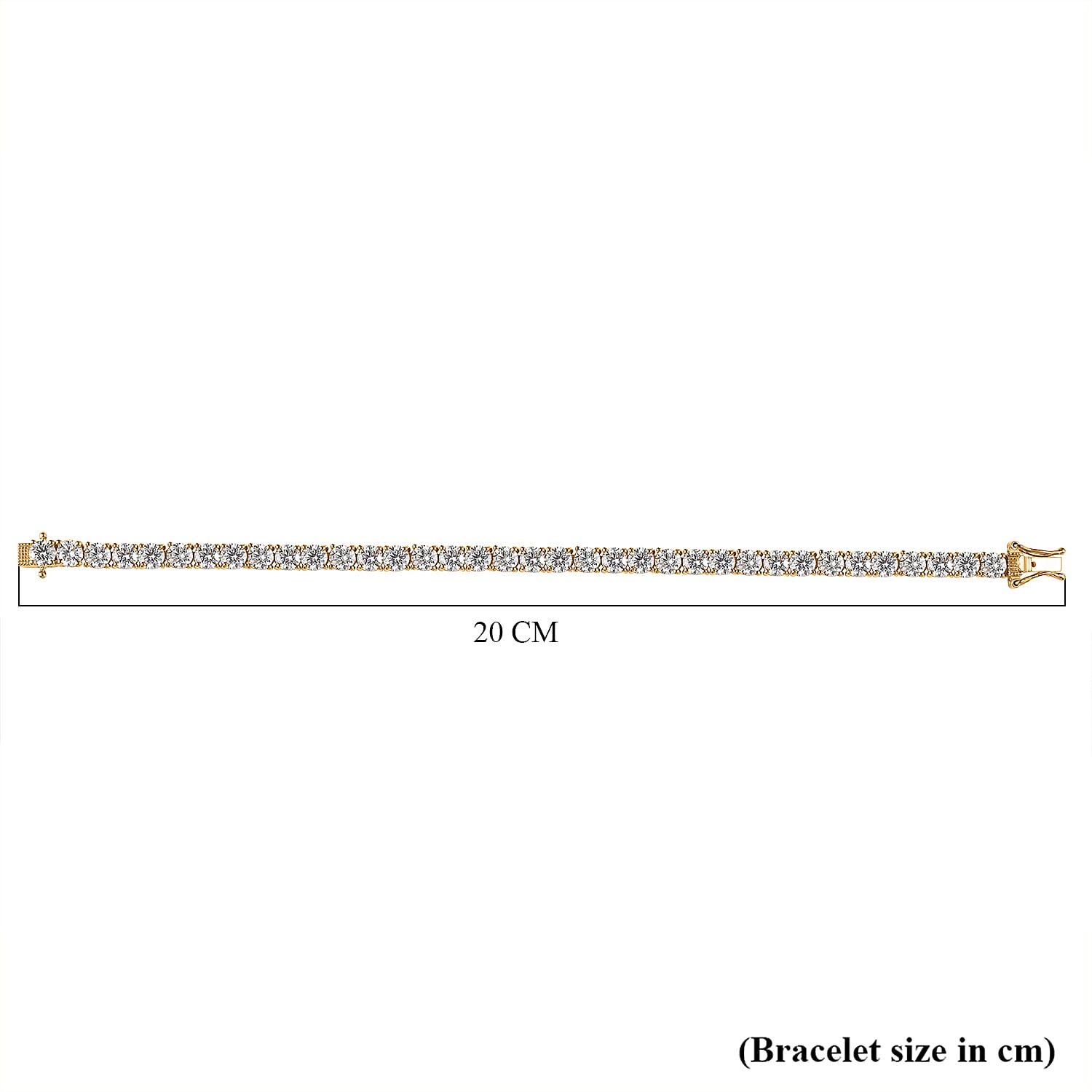 Moissanite Tennis Bracelet (Size - 7.5) in 18K Yelllow Gold Vermeil Plated Sterling Silver 15.20 Ct, Silver Wt. 12.00 Gms