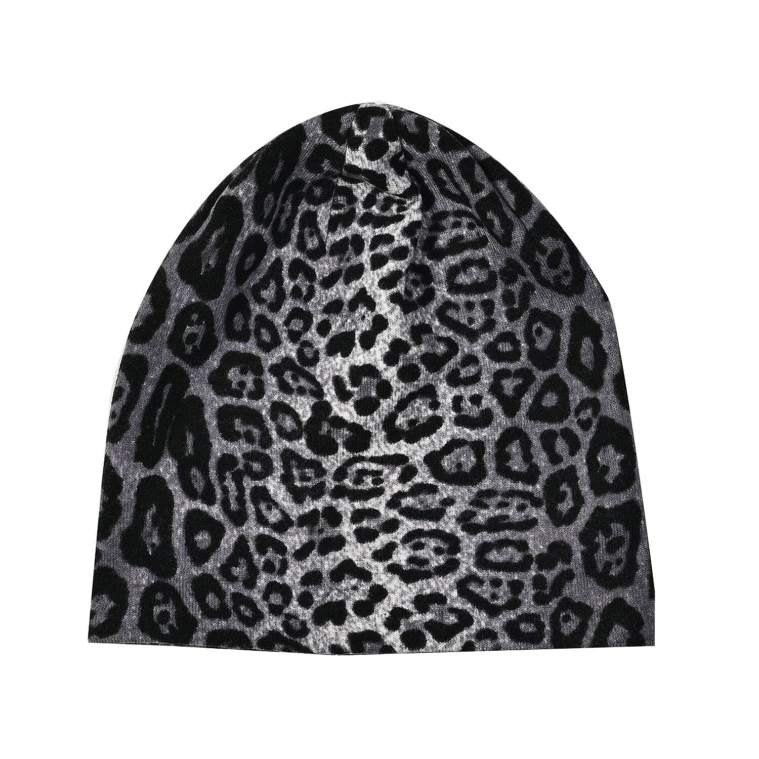 Set of 2 Leopard Printed Gloves & Hat - Grey