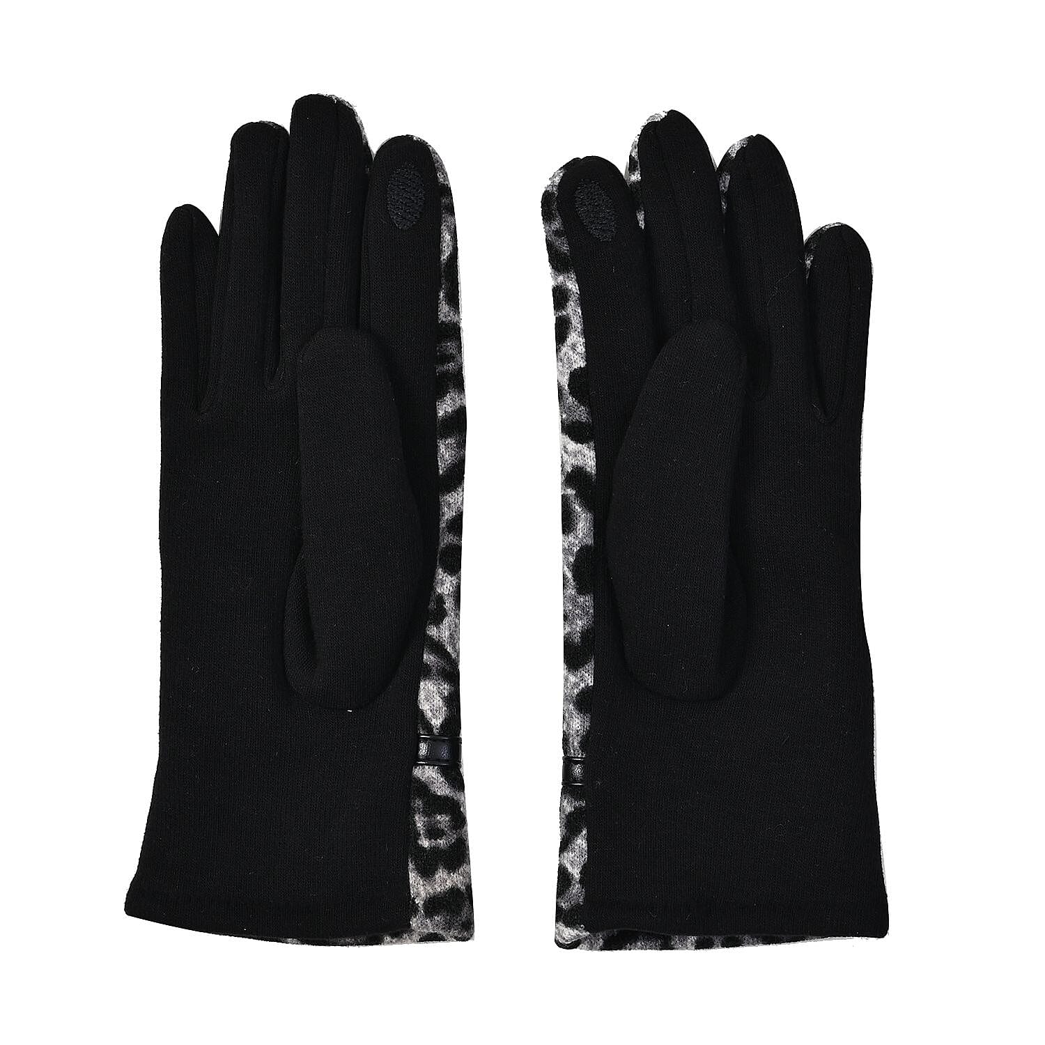 Set of 2 Leopard Printed Gloves & Hat - Grey