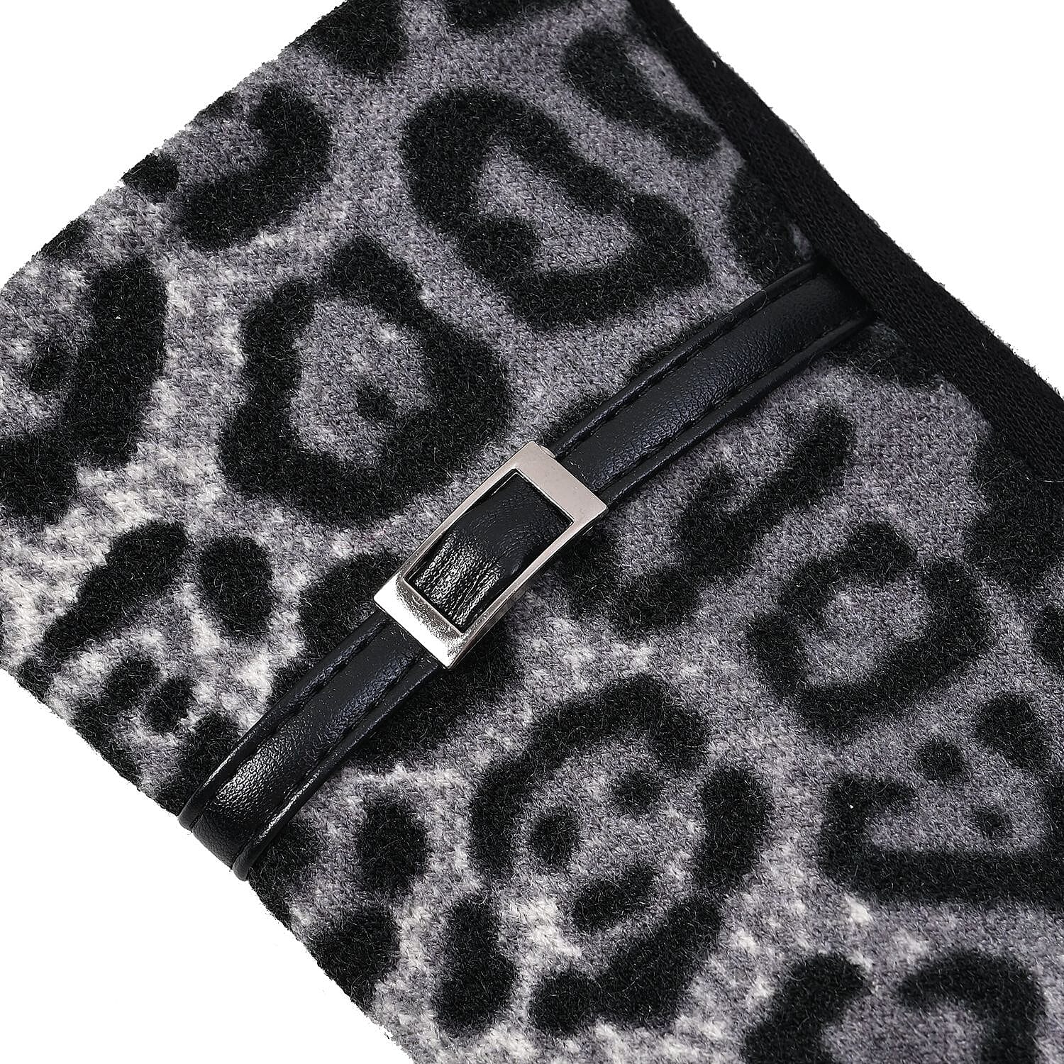 Set of 2 Leopard Printed Gloves & Hat - Grey