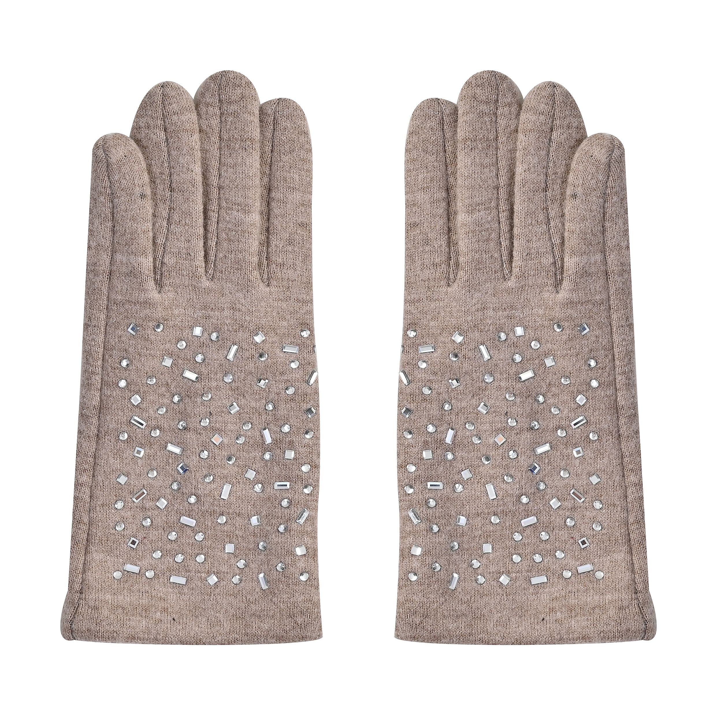 70% Cashmere Wool Gloves & Hat - Beige