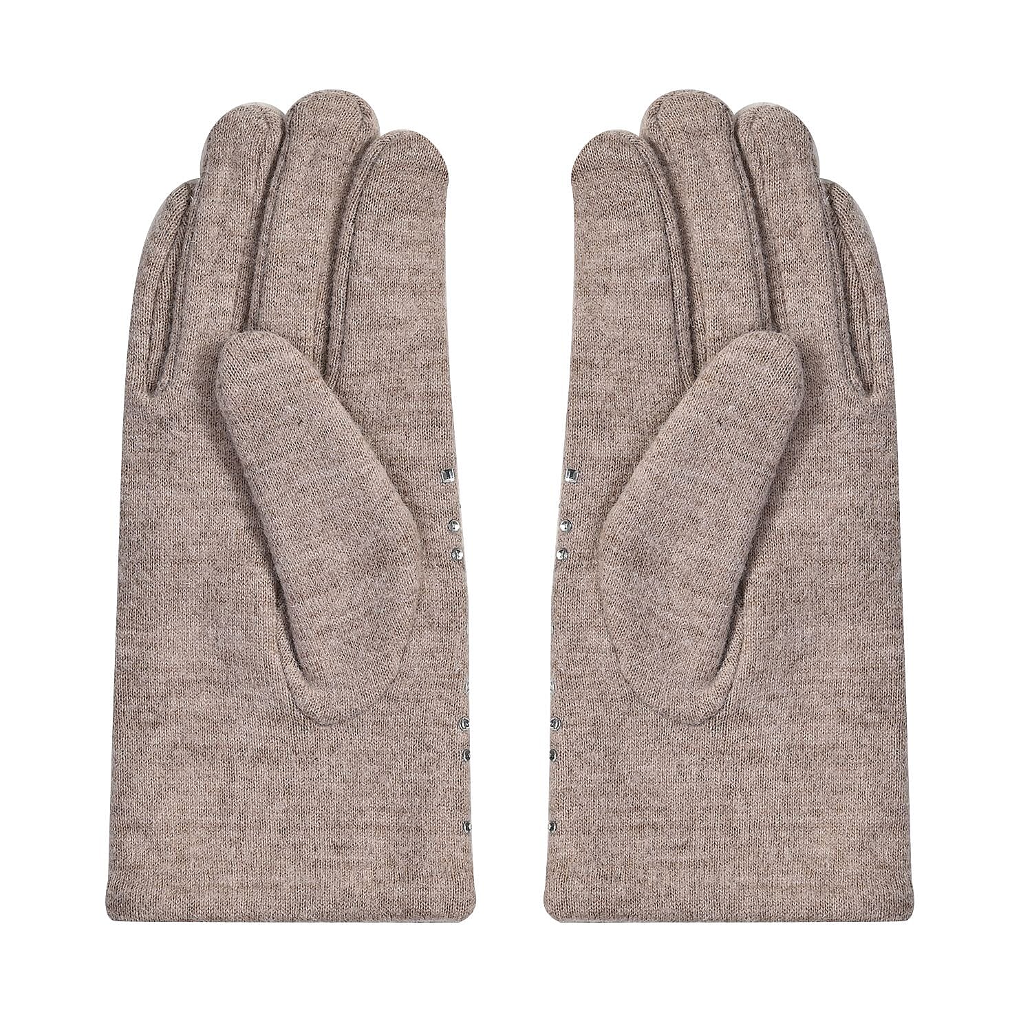 70% Cashmere Wool Gloves & Hat - Beige