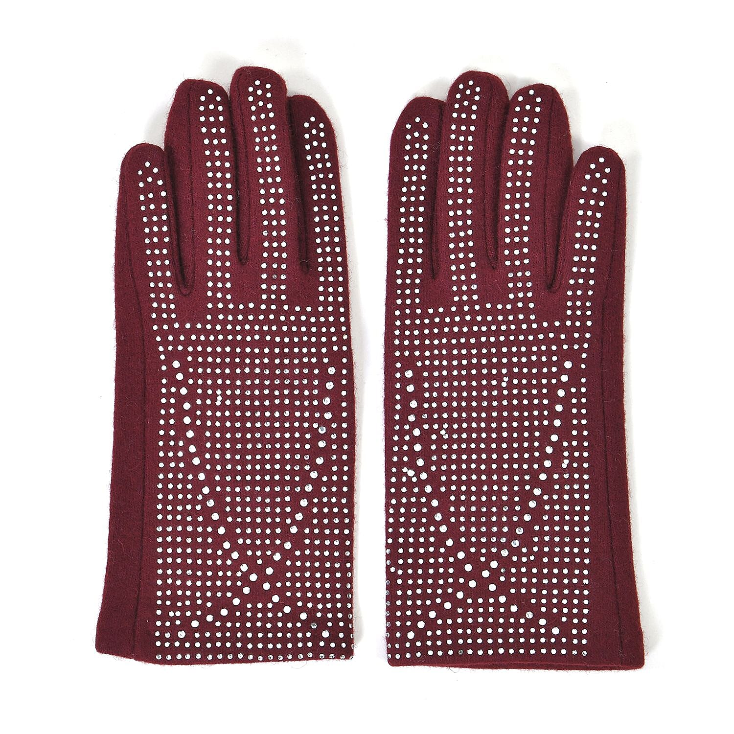 70% Cashmere Double Layer Gloves with Warm Fleece Interior - Burgundy