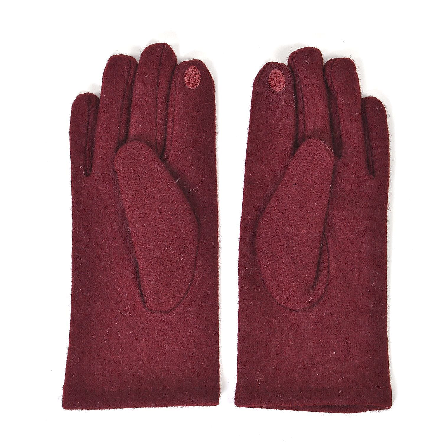 70% Cashmere Double Layer Gloves with Warm Fleece Interior - Burgundy