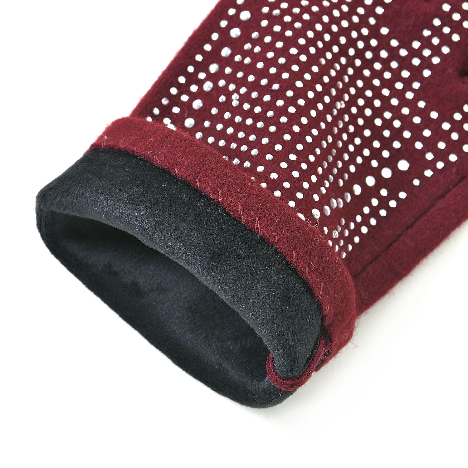 70% Cashmere Double Layer Gloves with Warm Fleece Interior - Burgundy