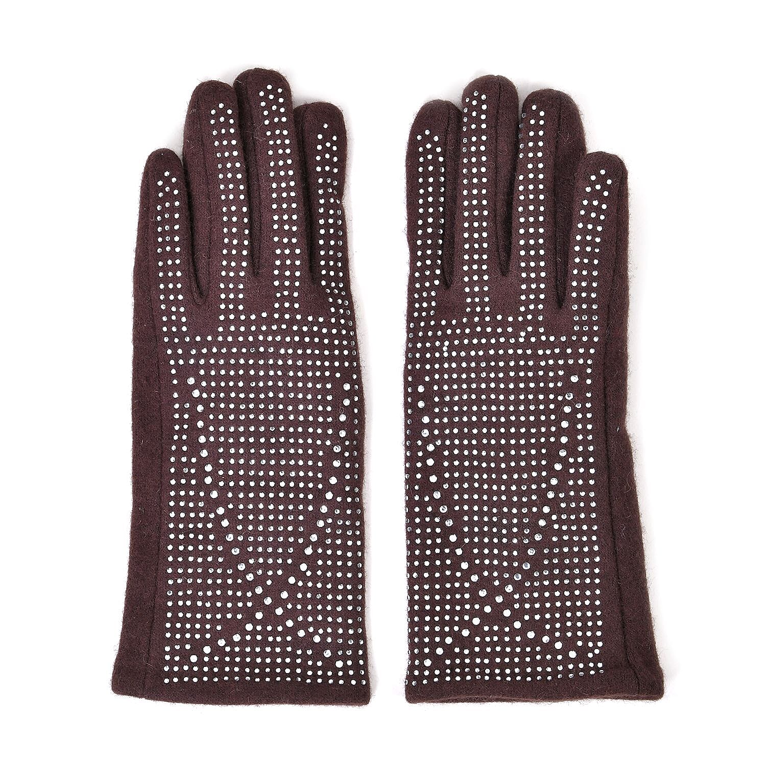 70% Cashmere Double Layer Gloves with Warm Fleece Interior - Brown