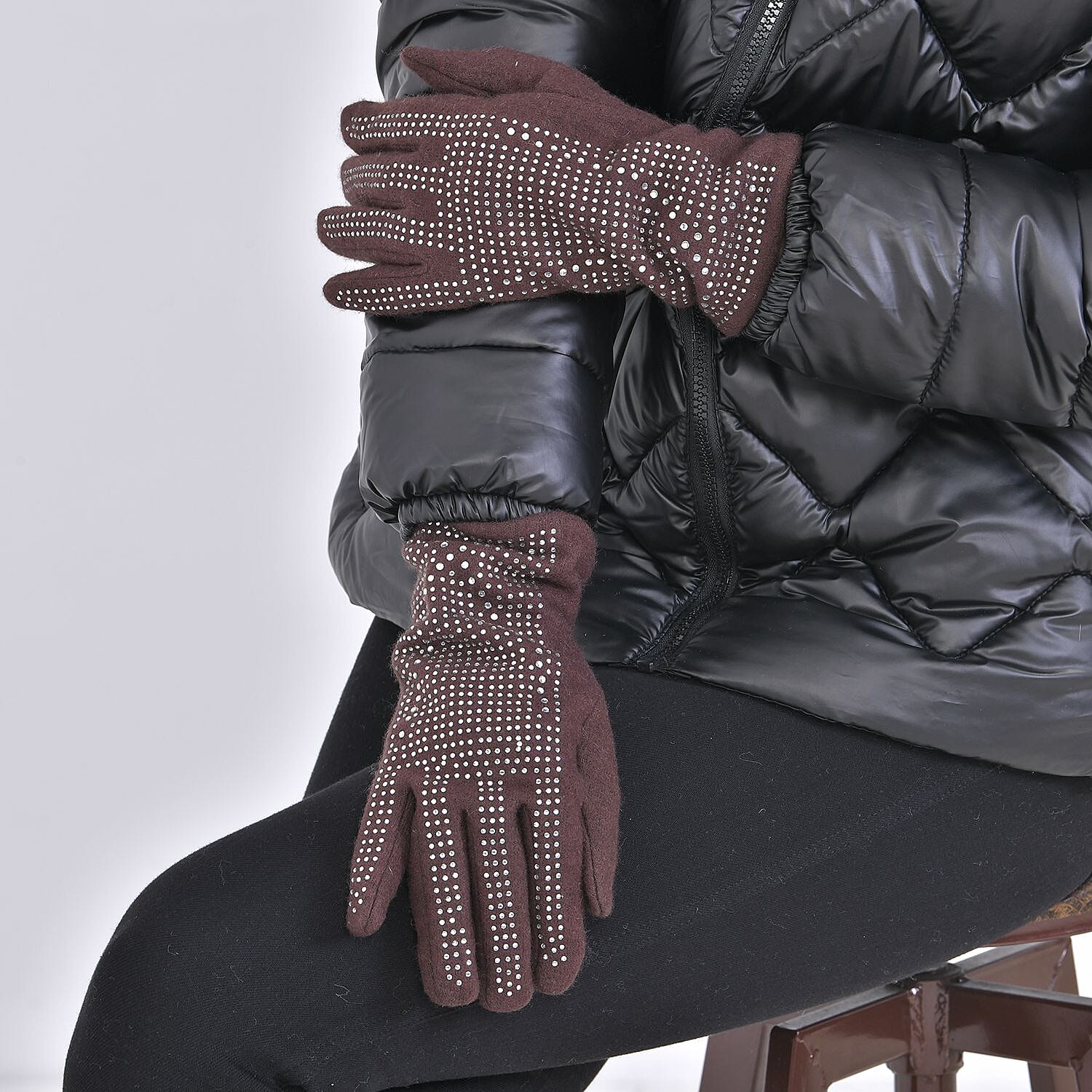 70% Cashmere Double Layer Gloves with Warm Fleece Interior - Brown
