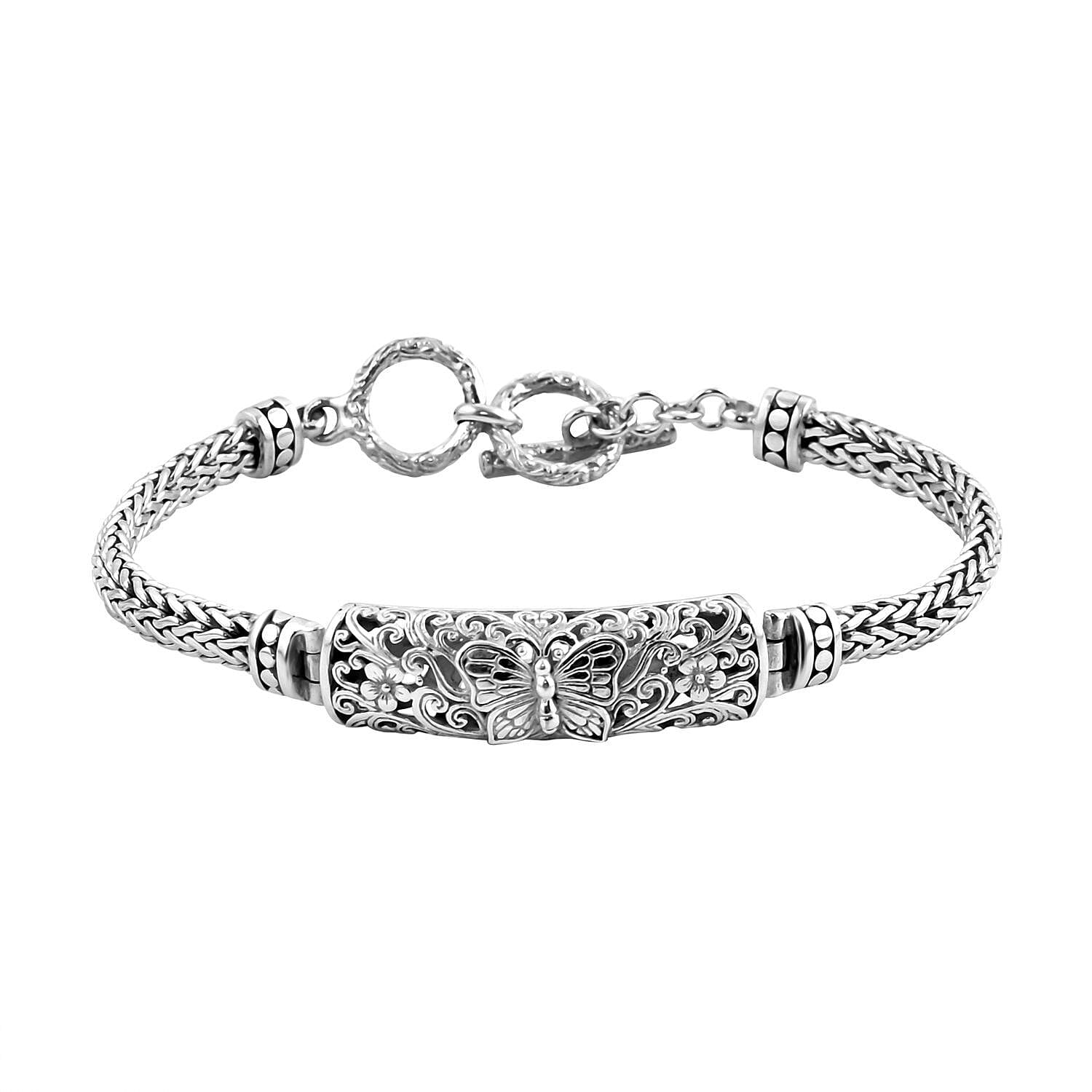 Royal Bali Collection - Sterling Silver Butterfly Bracelet (Size 8.00), Silver Wt 22.850 GM