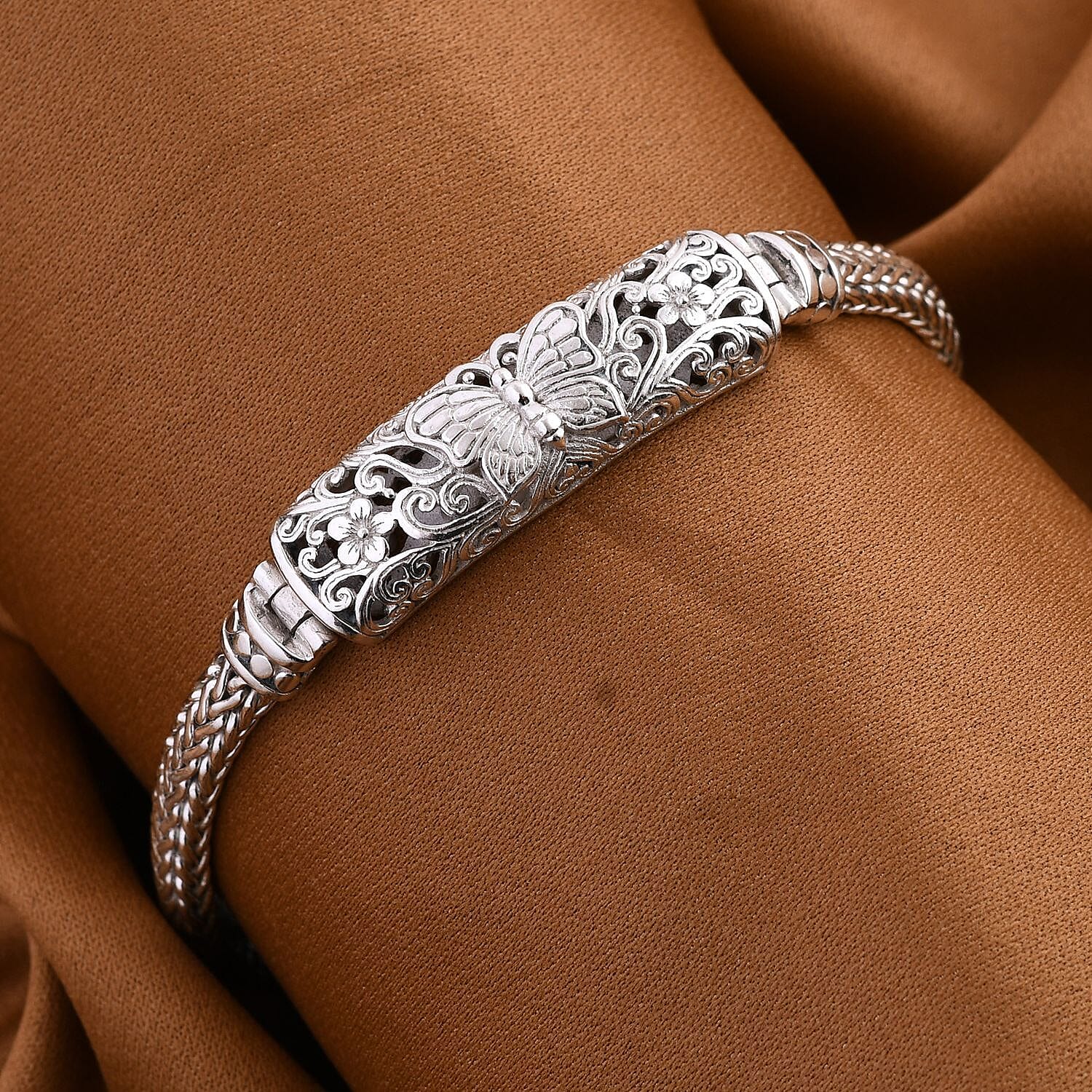 Royal Bali Collection - Sterling Silver Butterfly Bracelet (Size 8.00), Silver Wt 22.850 GM