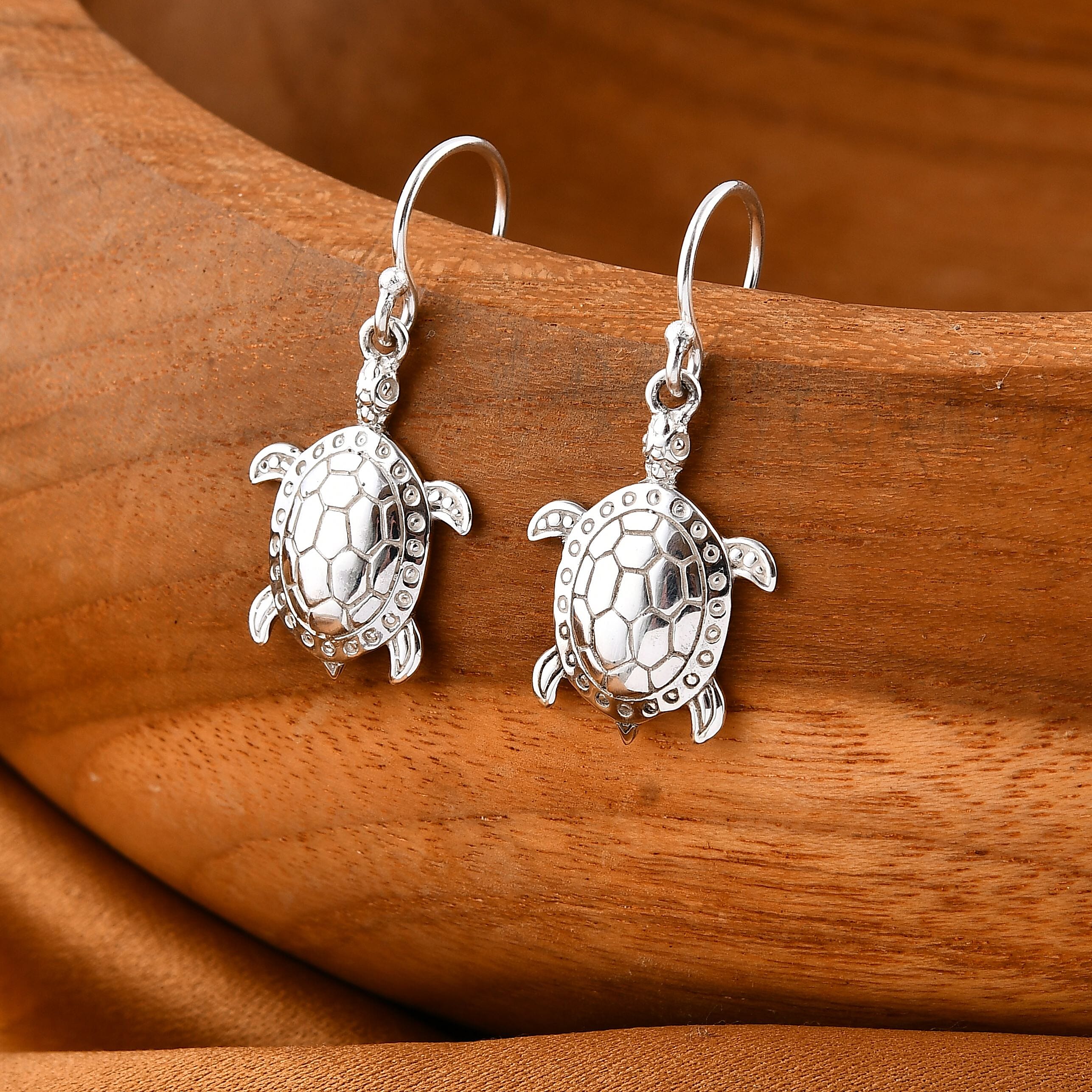 Royal Bali Collection - Turtle Earring with Hook in Sterling Silver