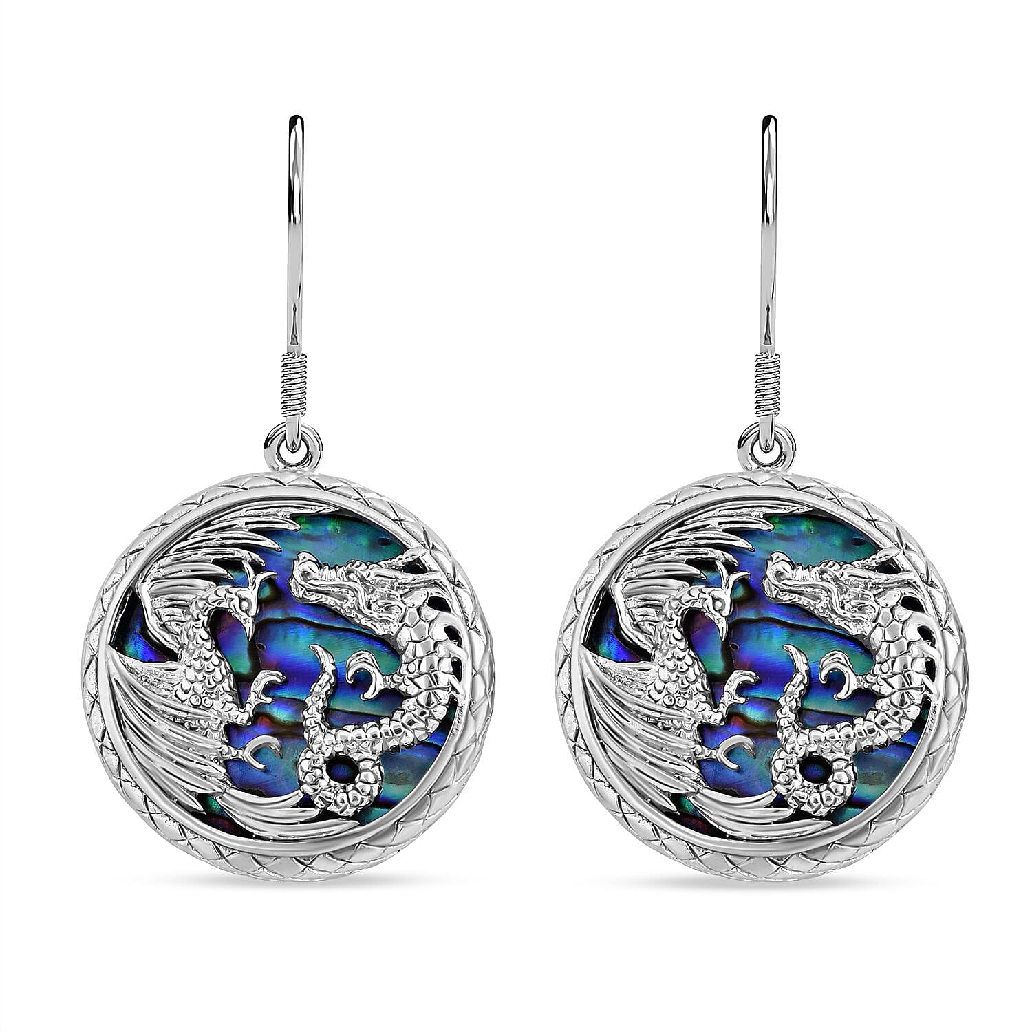 Royal Bali Collection - Abalone Shell Dragon Earrings in Sterling Silver 17.20 Ct, Silver Wt. 12.39 Gms