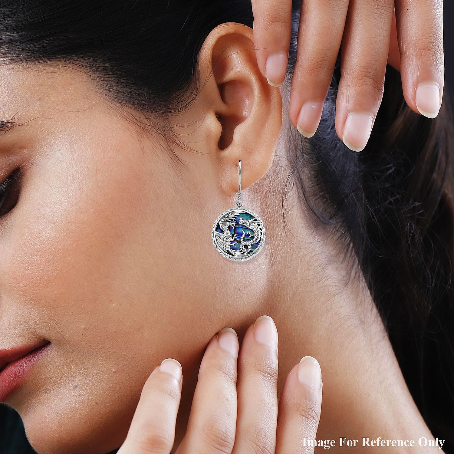 Royal Bali Collection - Abalone Shell Dragon Earrings in Sterling Silver 17.20 Ct, Silver Wt. 12.39 Gms