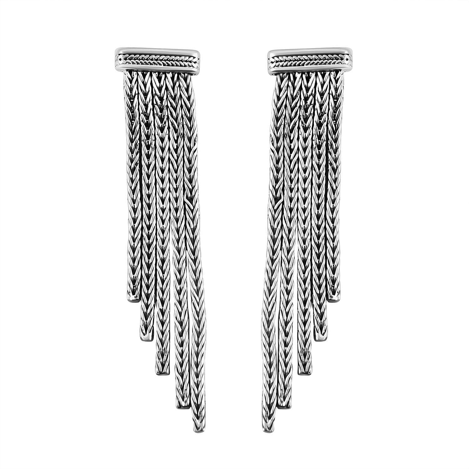 Royal Bali Collection - Sterling Silver Tassel Earrings, Silver Wt. 10.70 Gms