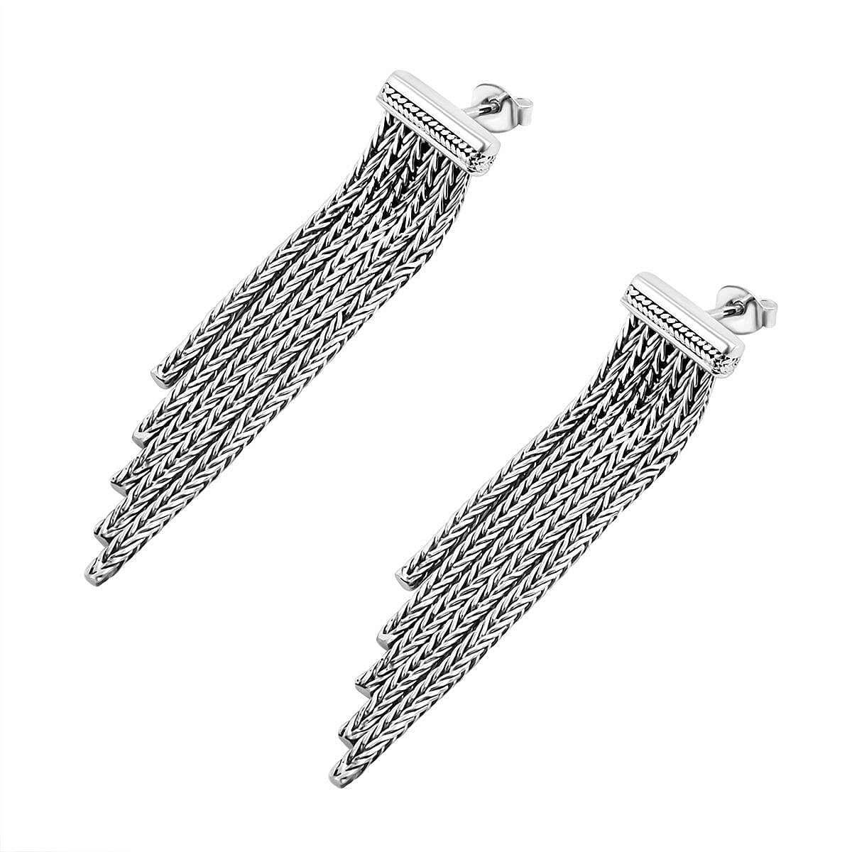 Royal Bali Collection - Sterling Silver Tassel Earrings, Silver Wt. 10.70 Gms