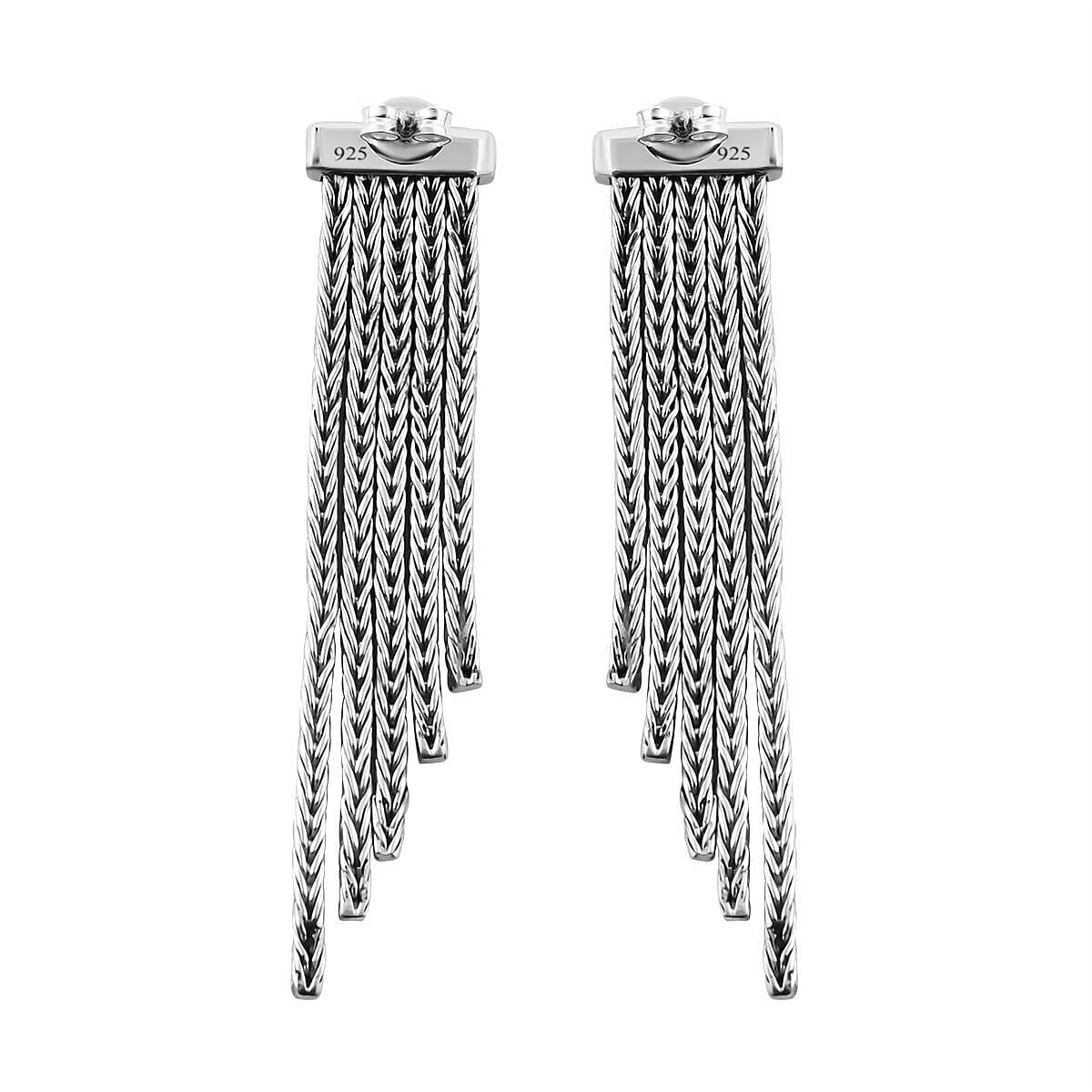 Royal Bali Collection - Sterling Silver Tassel Earrings, Silver Wt. 10.70 Gms