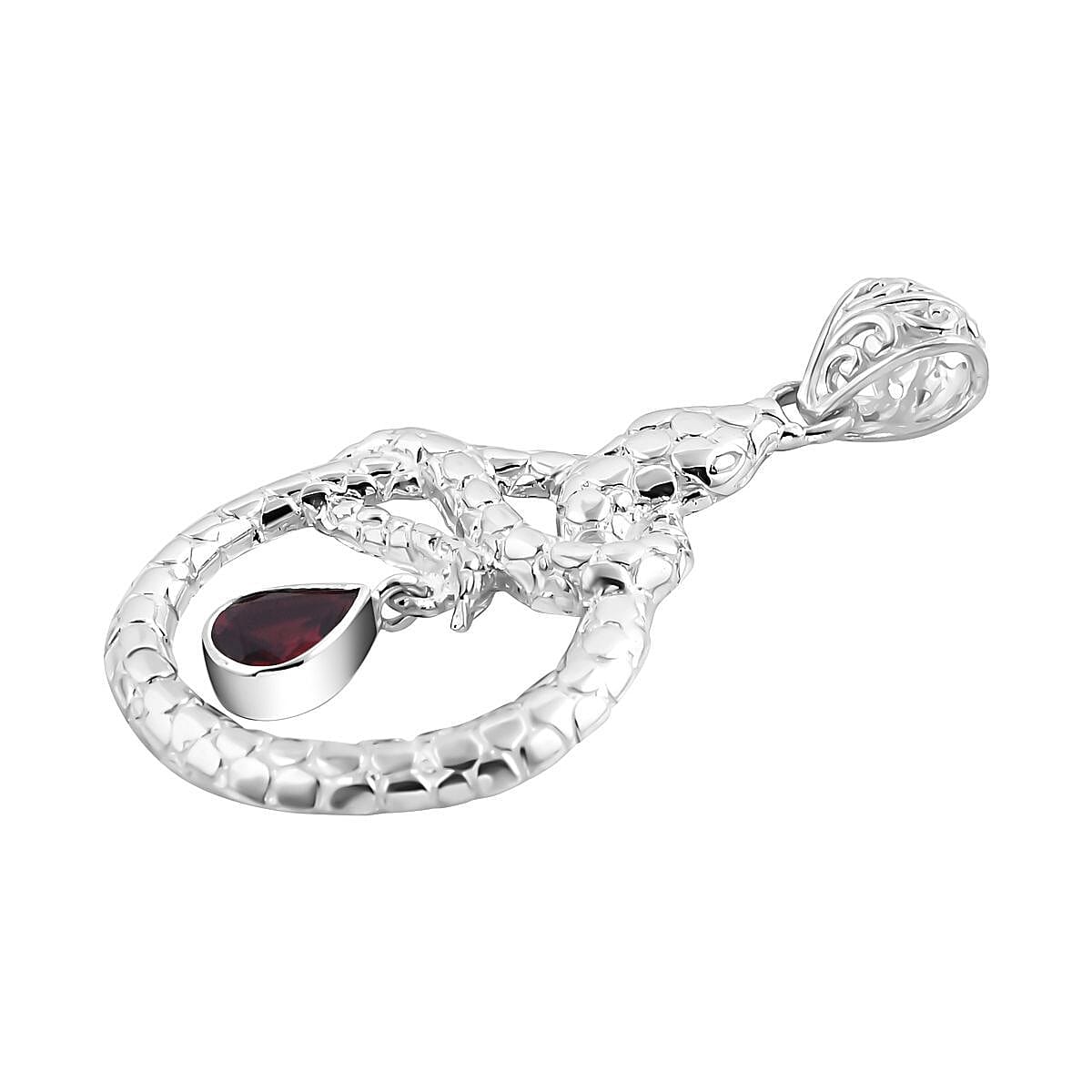 Royal Bali Collection - Red Garnet Solitaire Snake Pendant in Sterling Silver