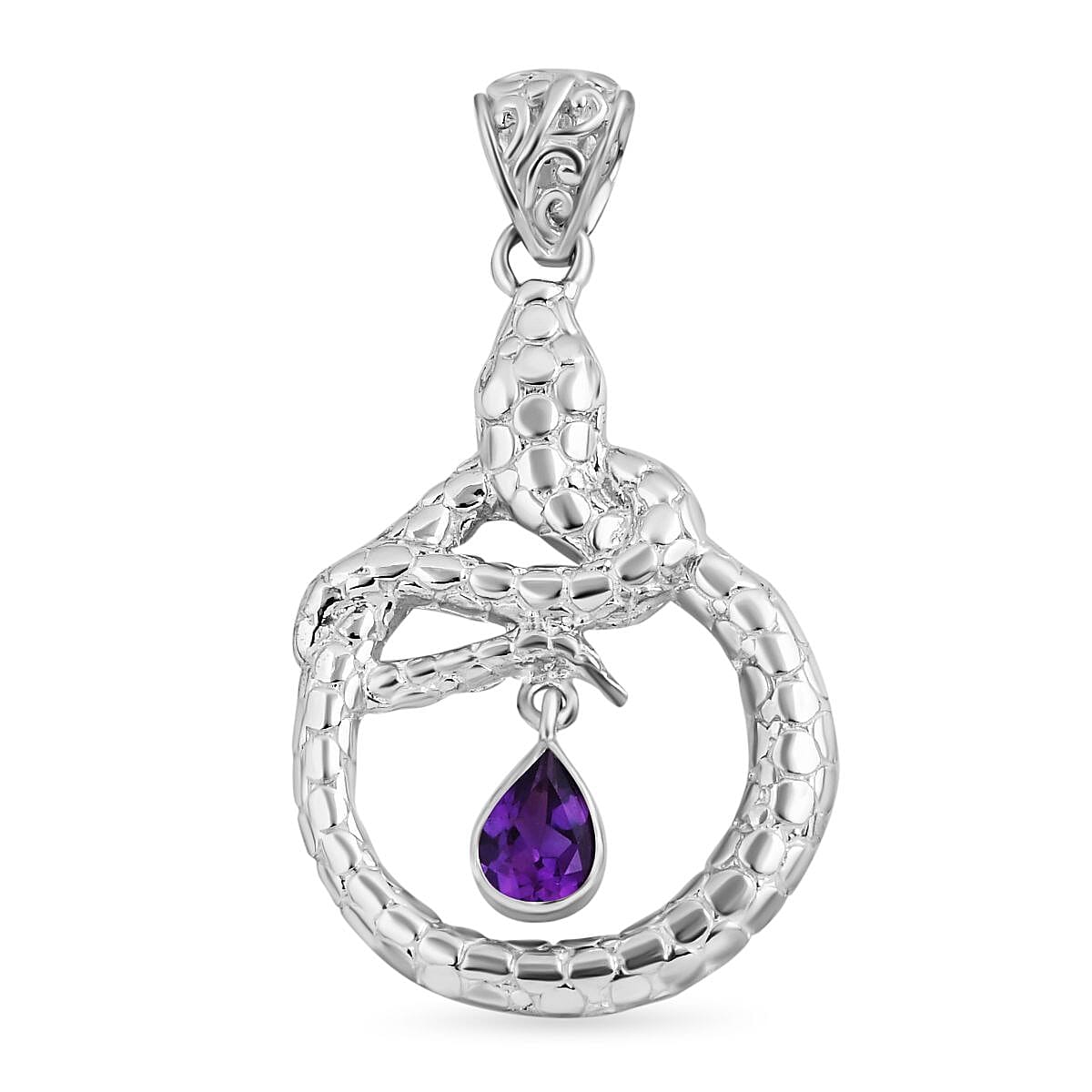 Royal Bali Collection - Amethyst Solitaire Snake Pendant in Sterling Silver