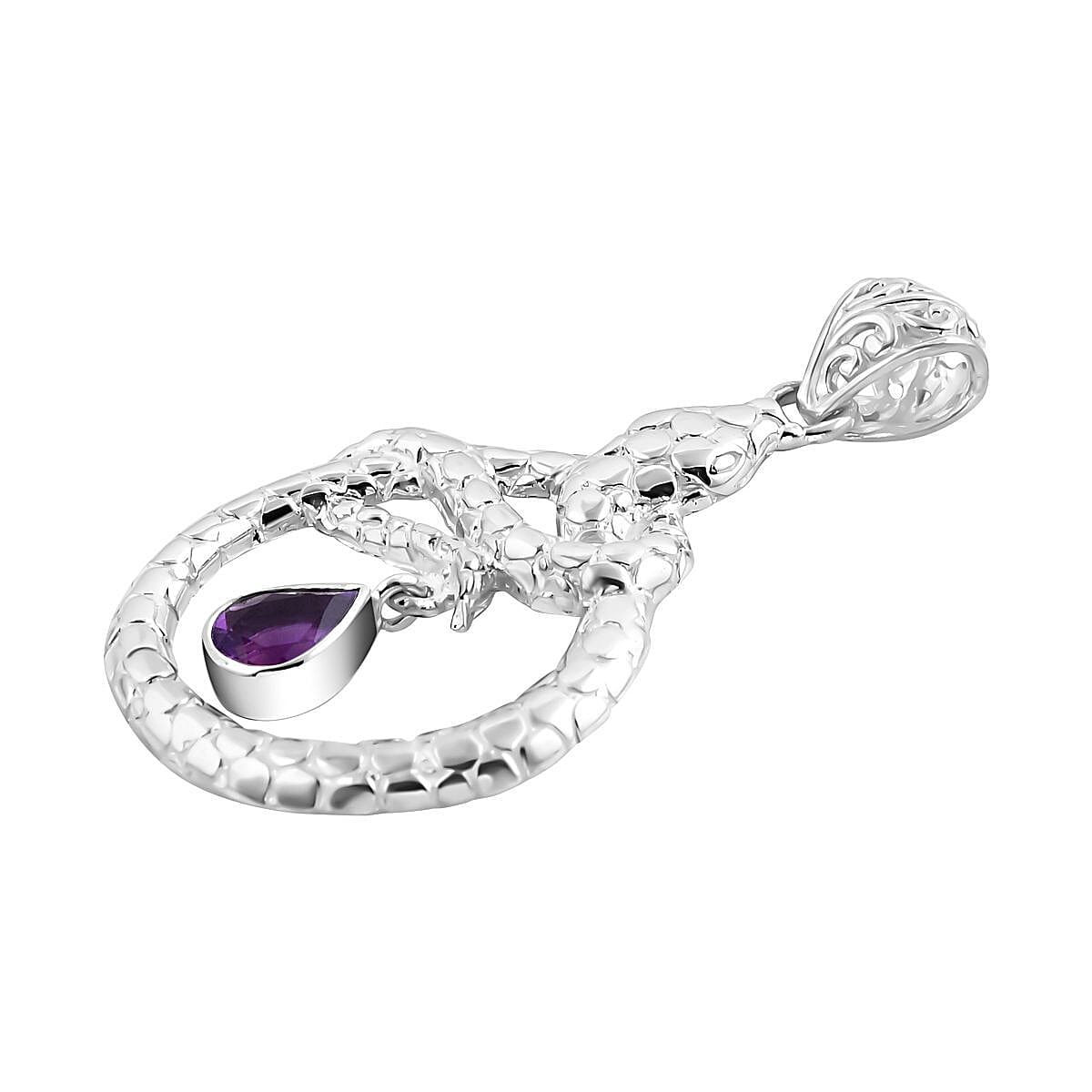 Royal Bali Collection - Amethyst Solitaire Snake Pendant in Sterling Silver