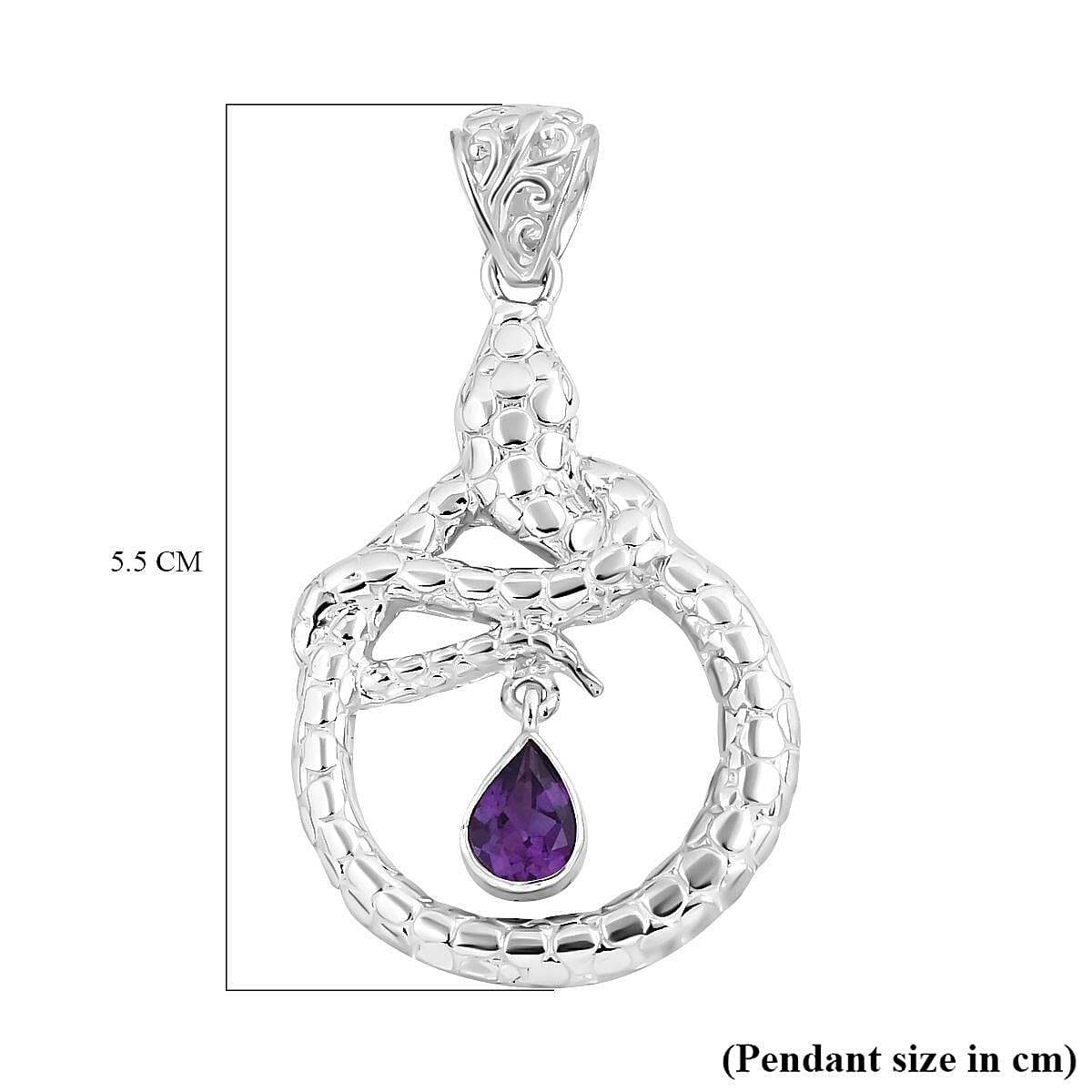 Royal Bali Collection - Amethyst Solitaire Snake Pendant in Sterling Silver
