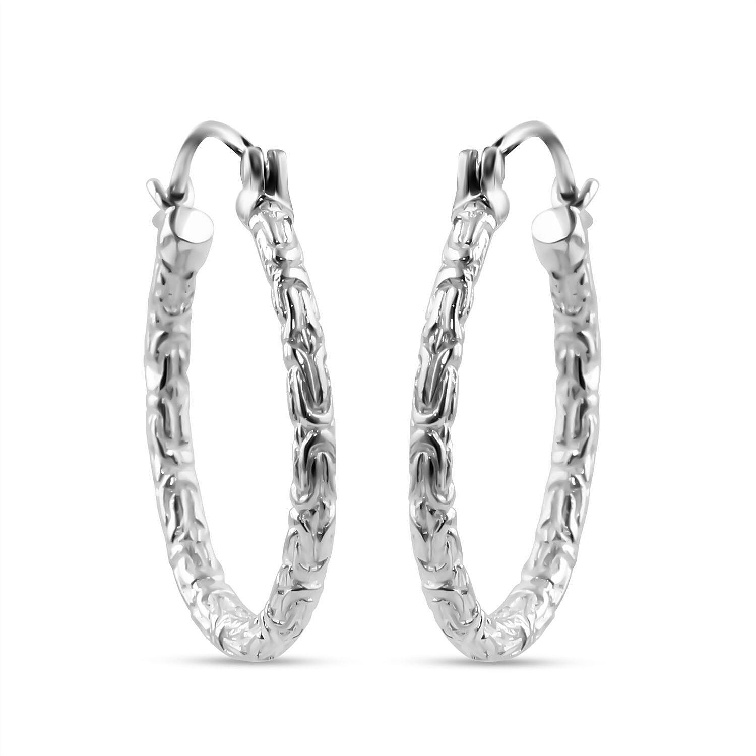 Royal Bali Collection - Sterling Silver Borobudur Hoop Earrings with Clasp