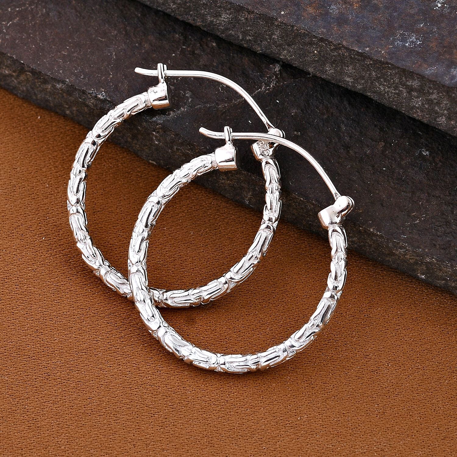Royal Bali Collection - Sterling Silver Borobudur Hoop Earrings with Clasp