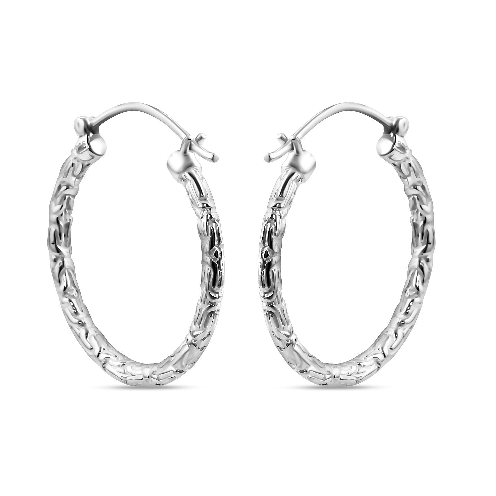 Royal Bali Collection - Sterling Silver Borobudur Hoop Earrings with Clasp