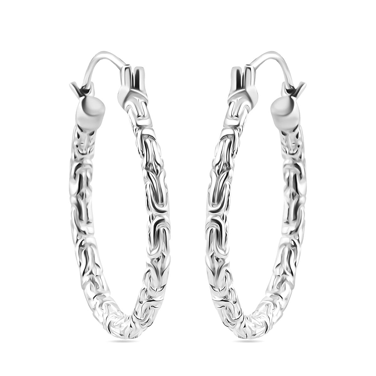 Royal Bali Collection - Sterling Silver Borobudur Hoop Earrings with Clasp