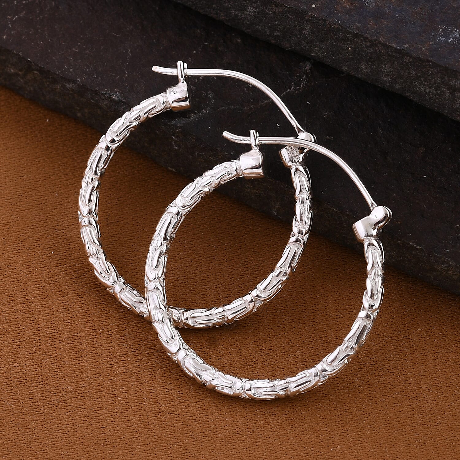 Royal Bali Collection - Sterling Silver Borobudur Hoop Earrings with Clasp