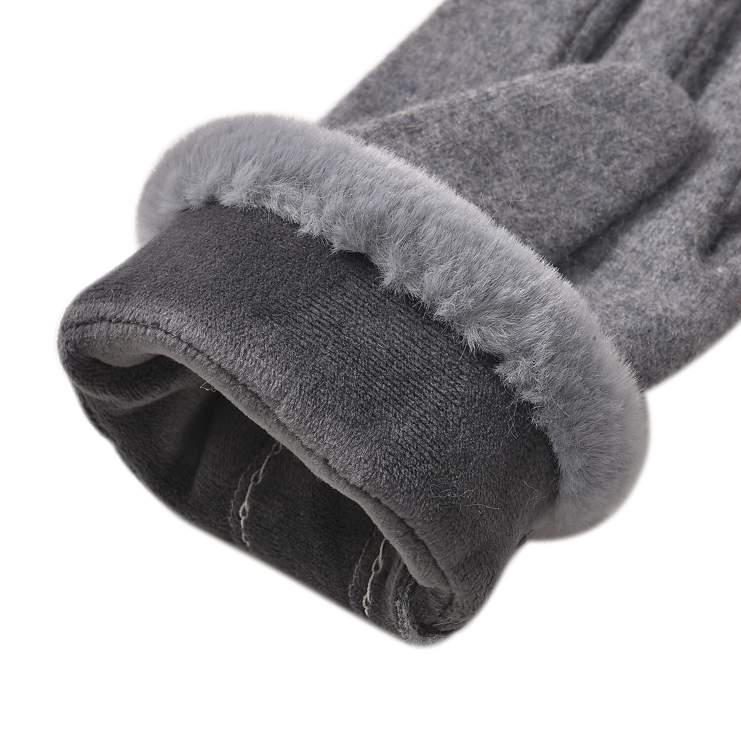 LUXURY GIFT MEGA OFFER- Cashmere Double Layer Gloves with Warm Fleece Interior & Faux Fur Trim (Touch Screen Usable) - Grey