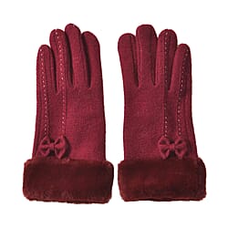 LUXURY GIFT MEGA OFFER- Cashmere Double Layer Gloves with Warm Fleece Interior and Faux Fur Trim (Touch Screen Usable)- Red