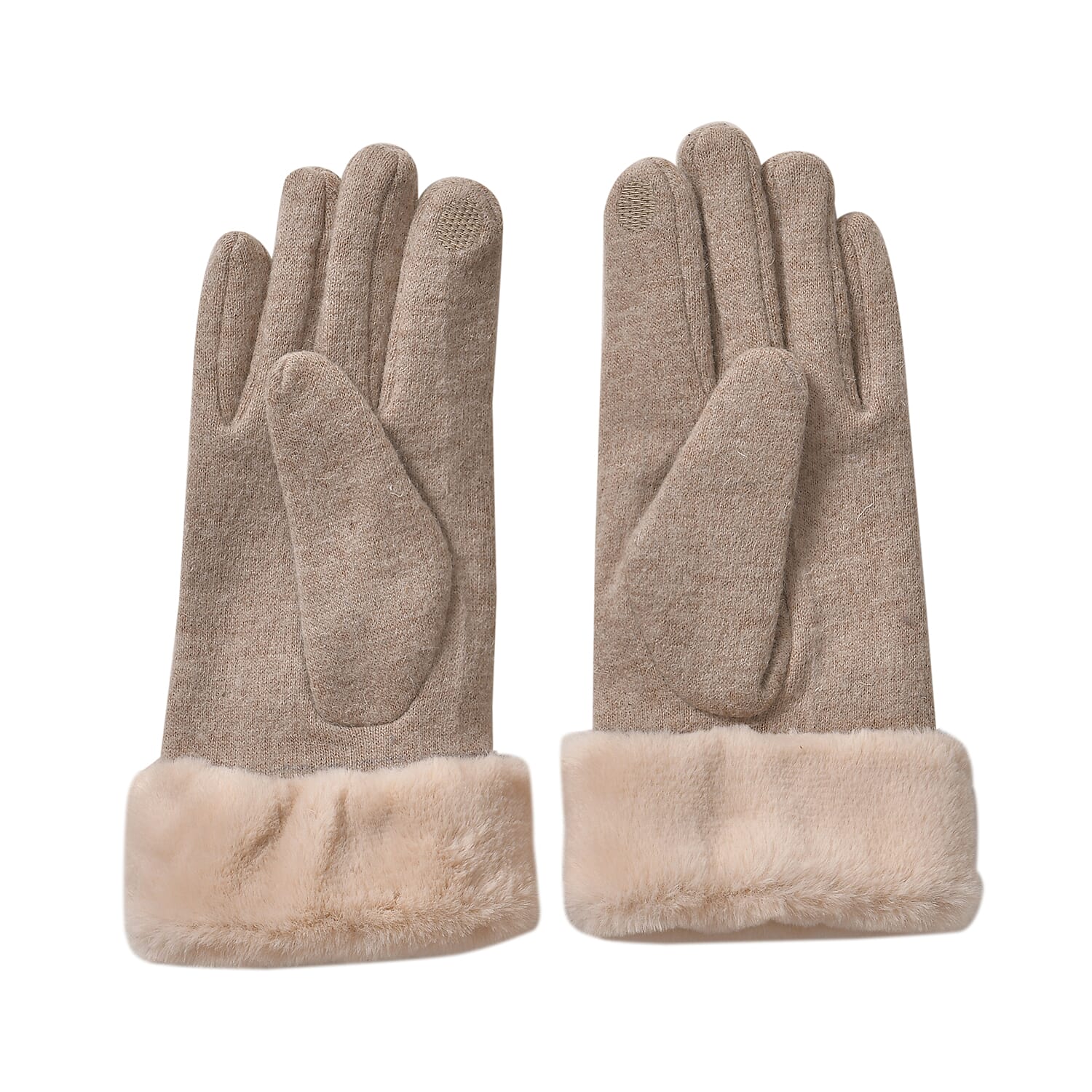 LUXURY GIFT MEGA OFFER- Cashmere Double Layer Gloves with Warm Fleece Interior & Faux Fur Trim (Touch Screen Usable)- Light Brown