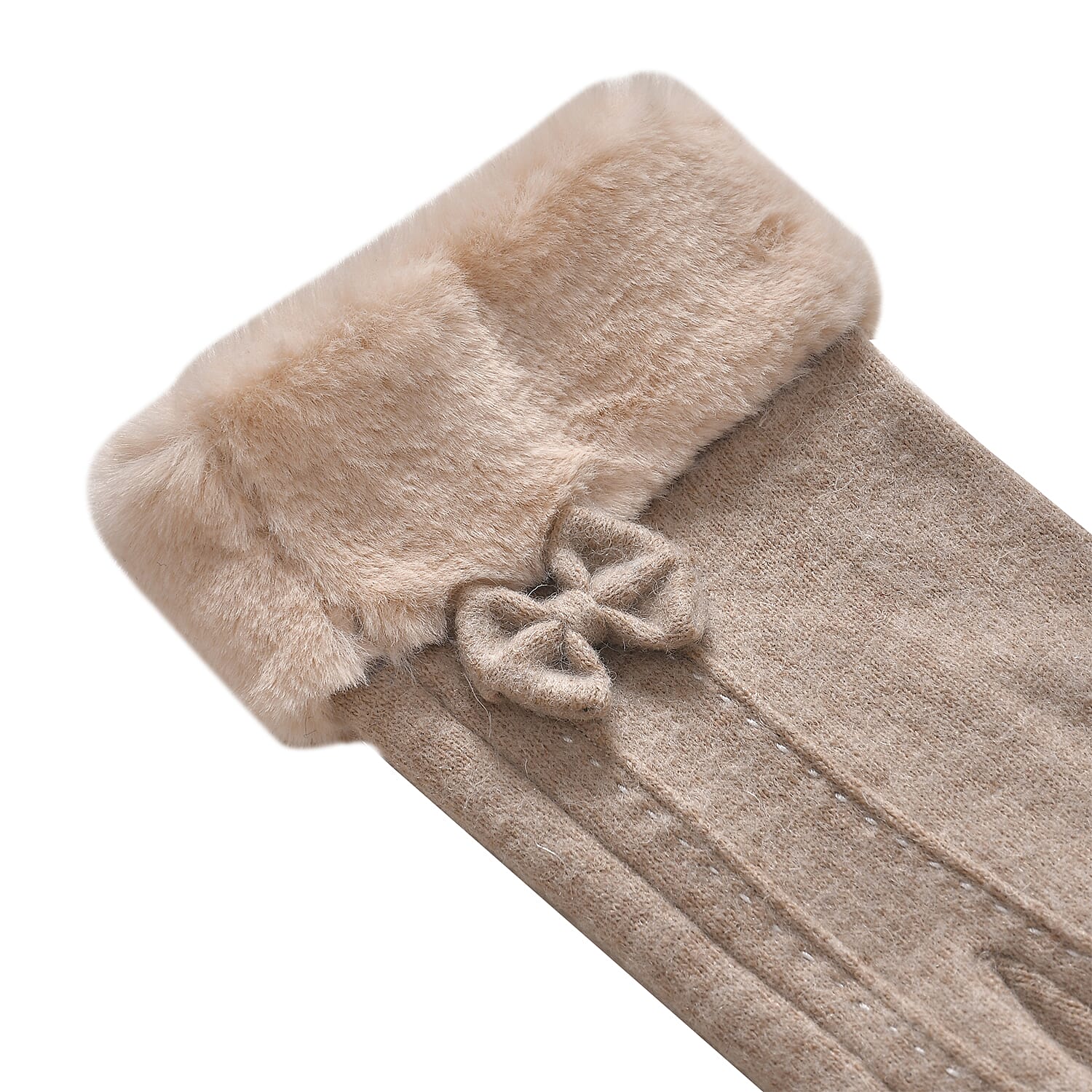 LUXURY GIFT MEGA OFFER- Cashmere Double Layer Gloves with Warm Fleece Interior & Faux Fur Trim (Touch Screen Usable)- Light Brown
