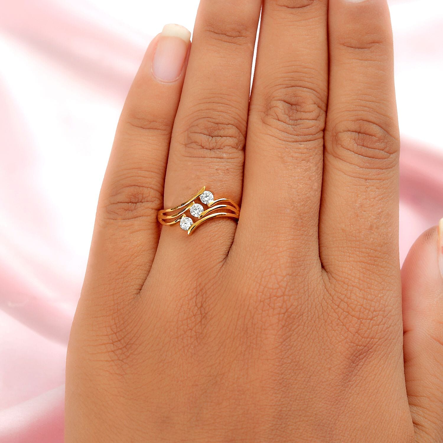 Cubic Zirconia 3 Stone Ring in 14K Yellow Gold Overlay Sterling Silver 1.05 Ct.