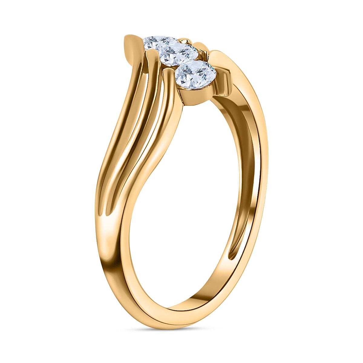 Cubic Zirconia 3 Stone Ring in 14K Yellow Gold Overlay Sterling Silver 1.05 Ct.