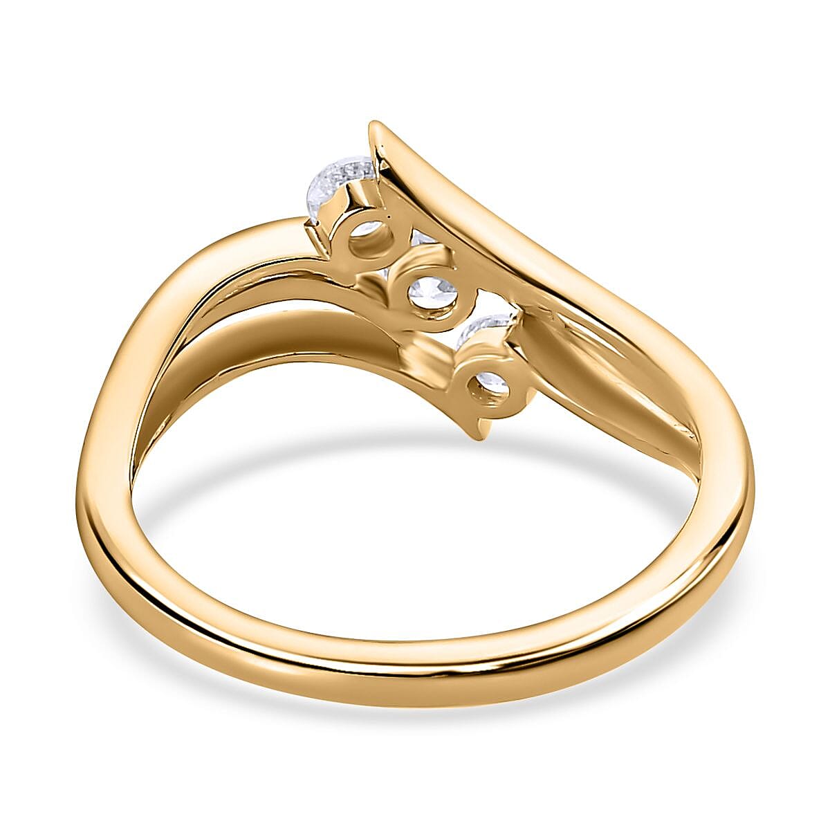 Cubic Zirconia 3 Stone Ring in 14K Yellow Gold Overlay Sterling Silver 1.05 Ct.