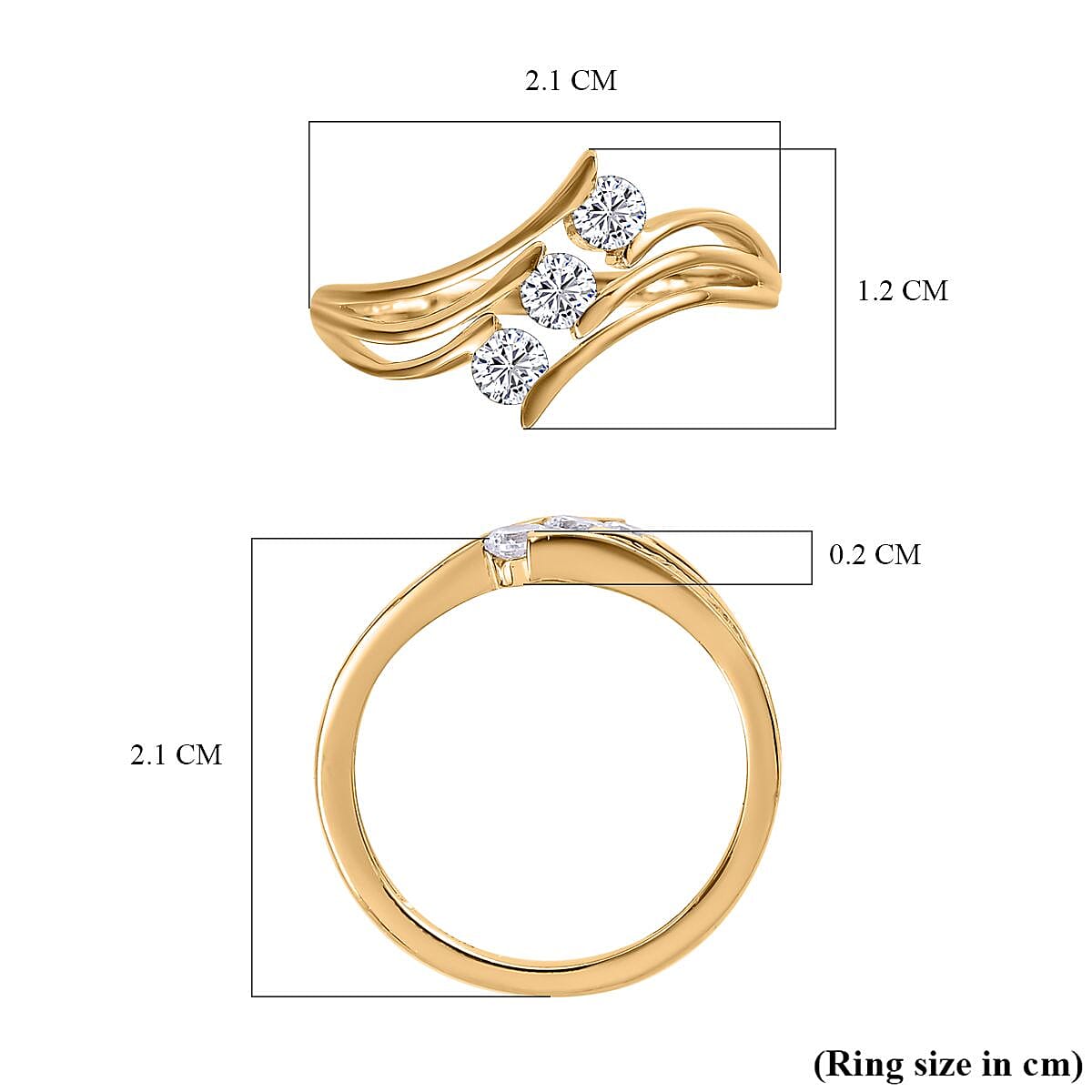 Cubic Zirconia 3 Stone Ring in 14K Yellow Gold Overlay Sterling Silver 1.05 Ct.