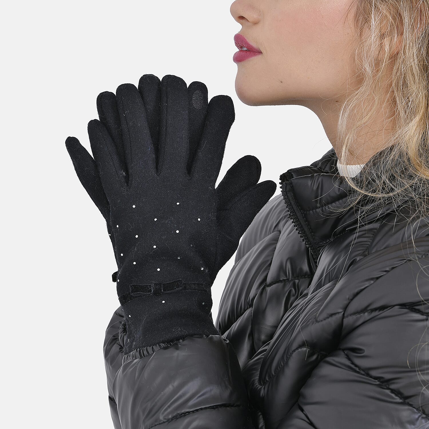 5-Finger Touch Screen Gloves with Brick & Arctic Velvet Lining - Black
