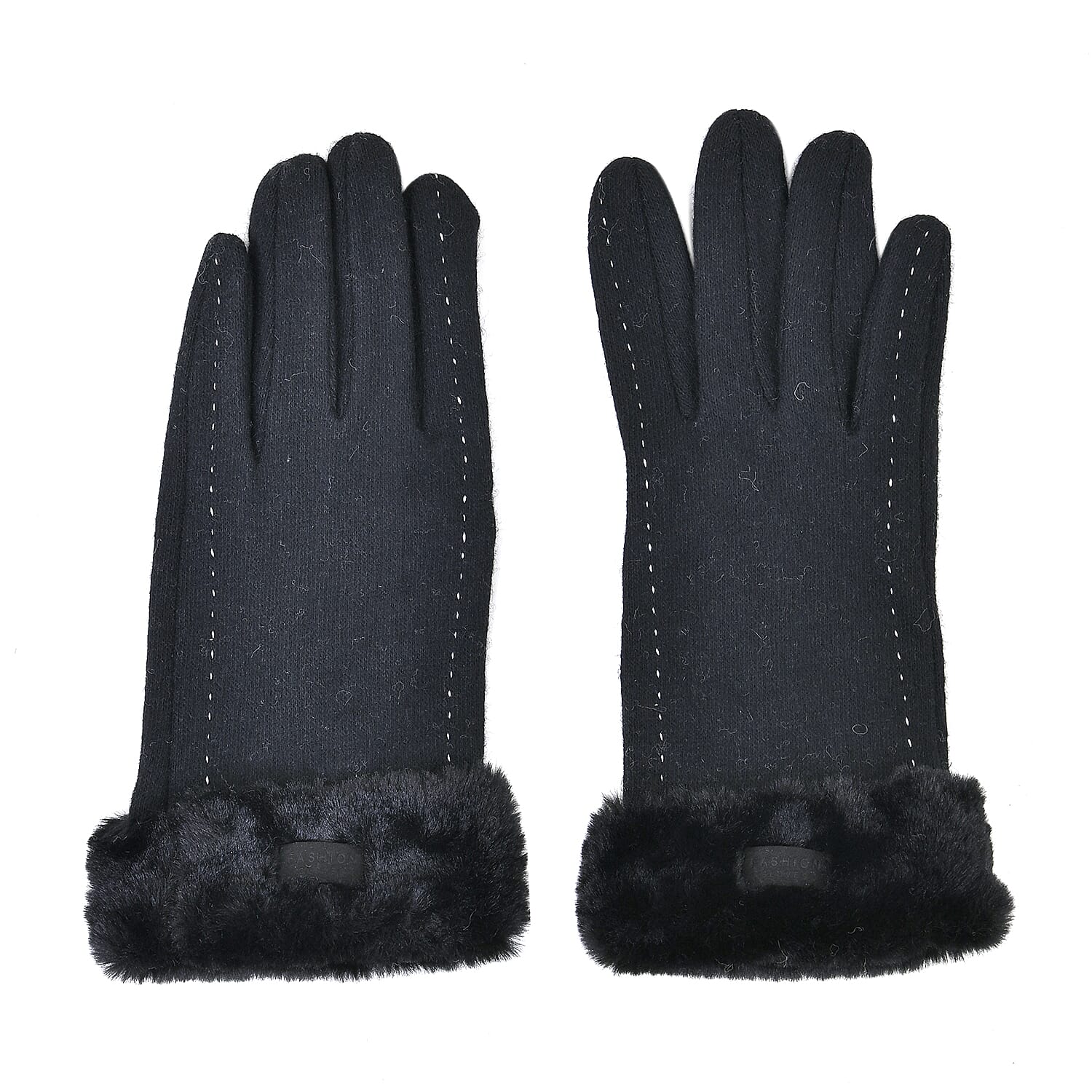 LUXURY GIFT MEGA OFFER- Cashmere Double Layer Gloves with Warm Fleece Interior & Faux Fur Trim (Touch Screen Usable)- Black