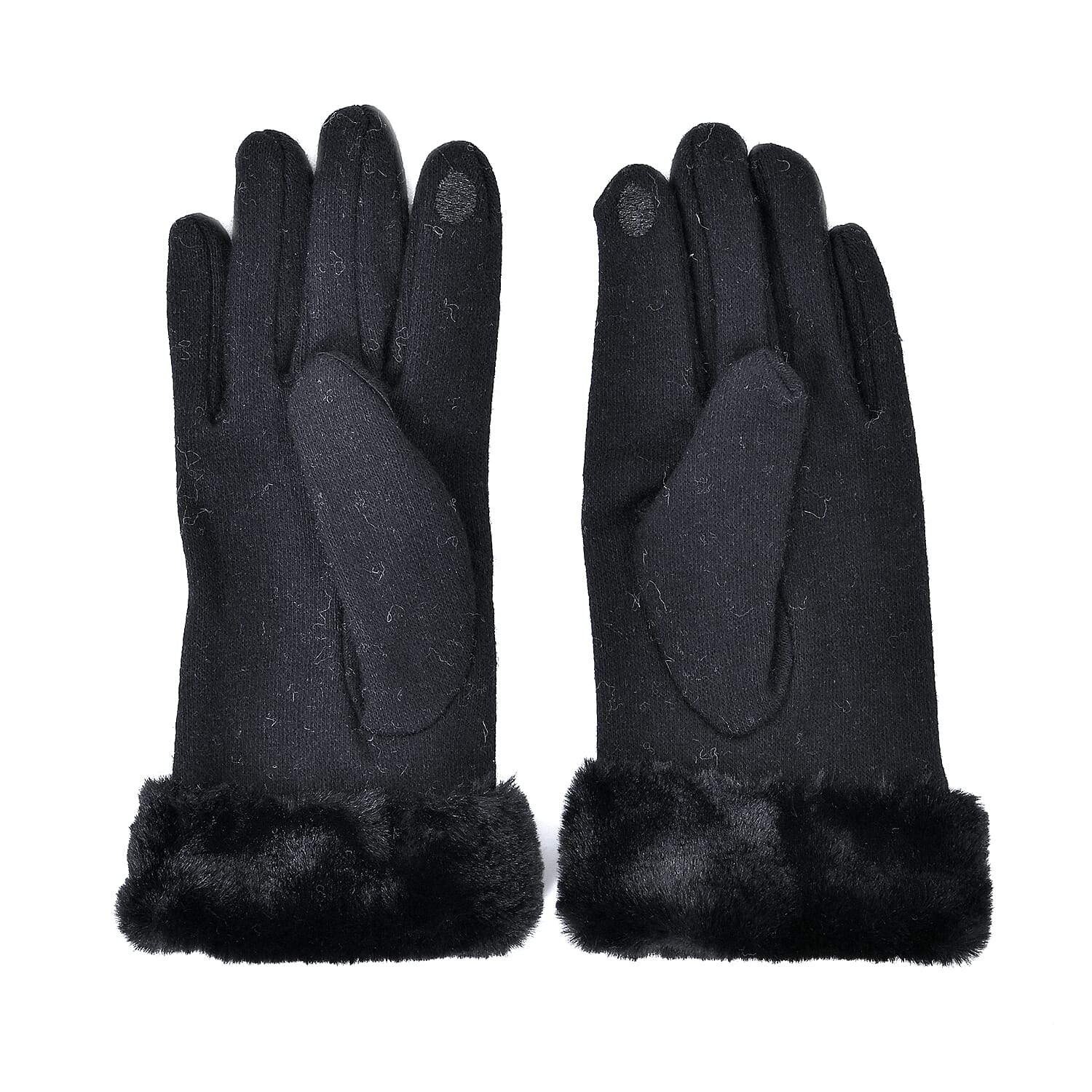 LUXURY GIFT MEGA OFFER- Cashmere Double Layer Gloves with Warm Fleece Interior & Faux Fur Trim (Touch Screen Usable)- Black