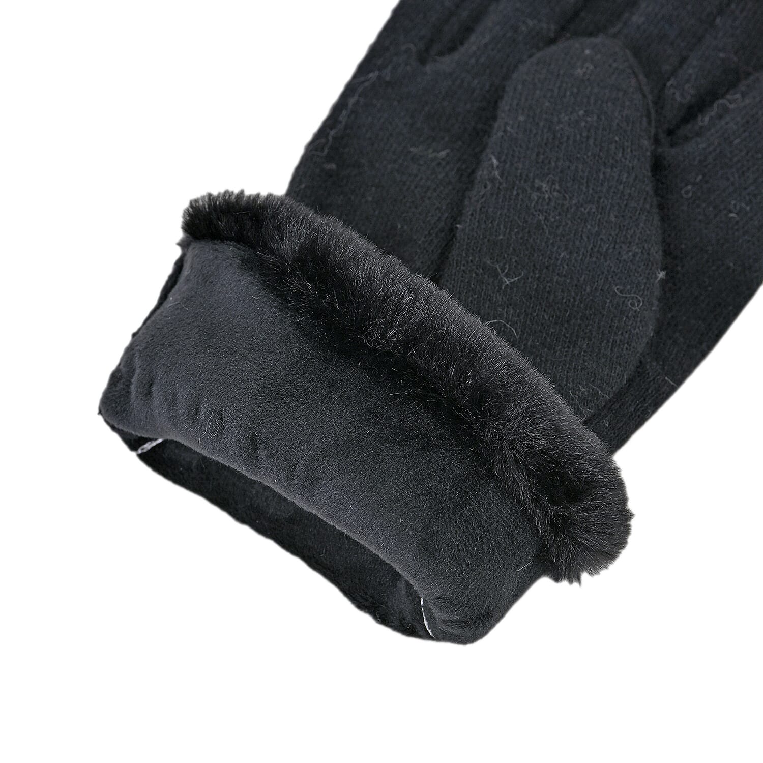 LUXURY GIFT MEGA OFFER- Cashmere Double Layer Gloves with Warm Fleece Interior & Faux Fur Trim (Touch Screen Usable)- Black