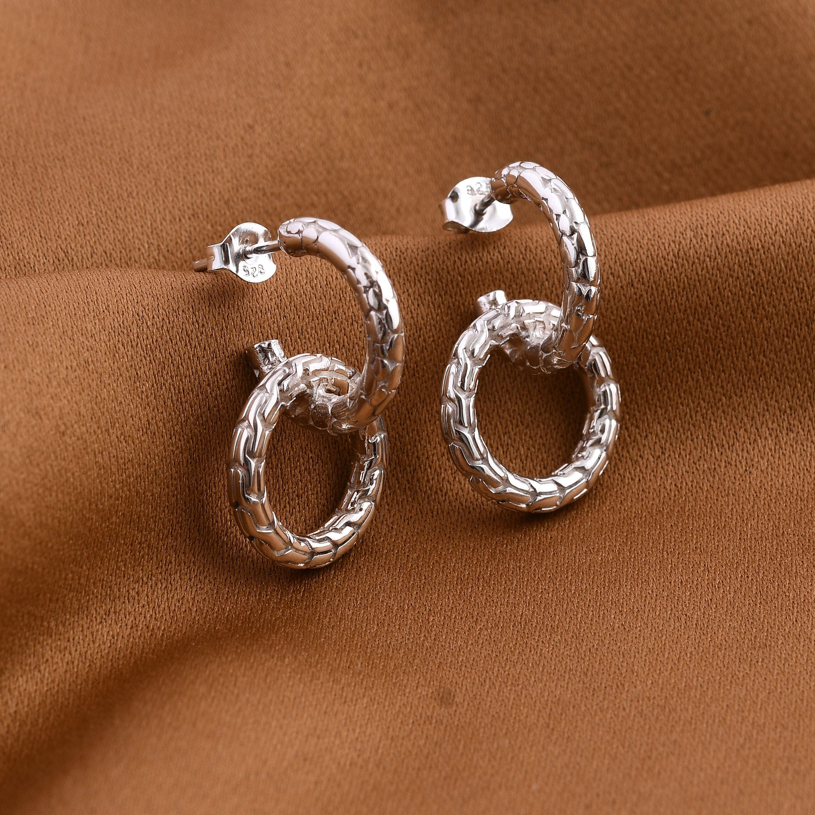 Royal Bali Collection- Sterling Silver Dragon Skin Earrings, Silver Wt. 7.55 Gms