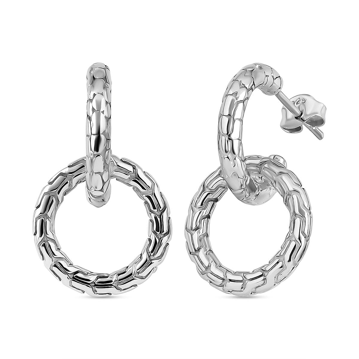 Royal Bali Collection- Sterling Silver Dragon Skin Earrings, Silver Wt. 7.55 Gms