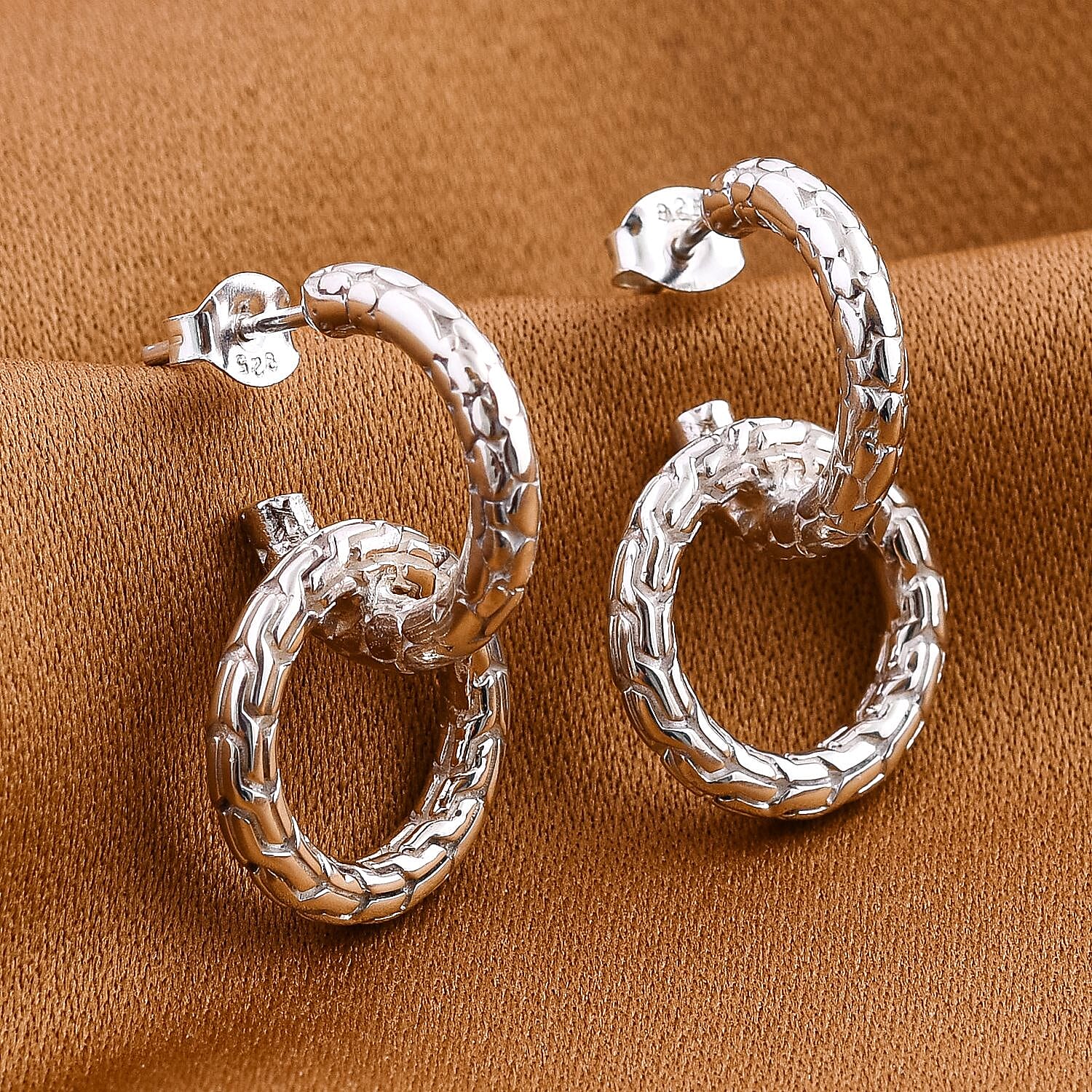 Royal Bali Collection- Sterling Silver Dragon Skin Earrings, Silver Wt. 7.55 Gms