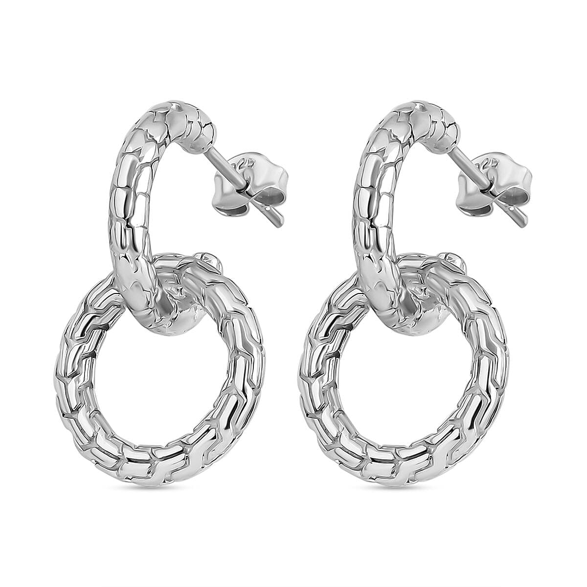 Royal Bali Collection- Sterling Silver Dragon Skin Earrings, Silver Wt. 7.55 Gms