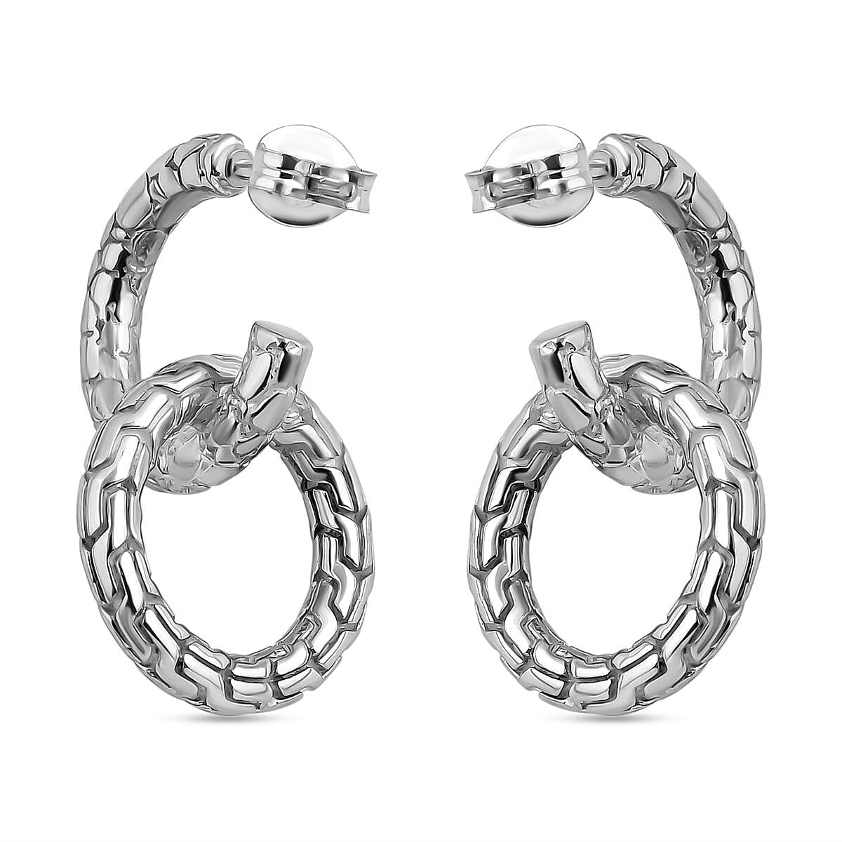 Royal Bali Collection- Sterling Silver Dragon Skin Earrings, Silver Wt. 7.55 Gms