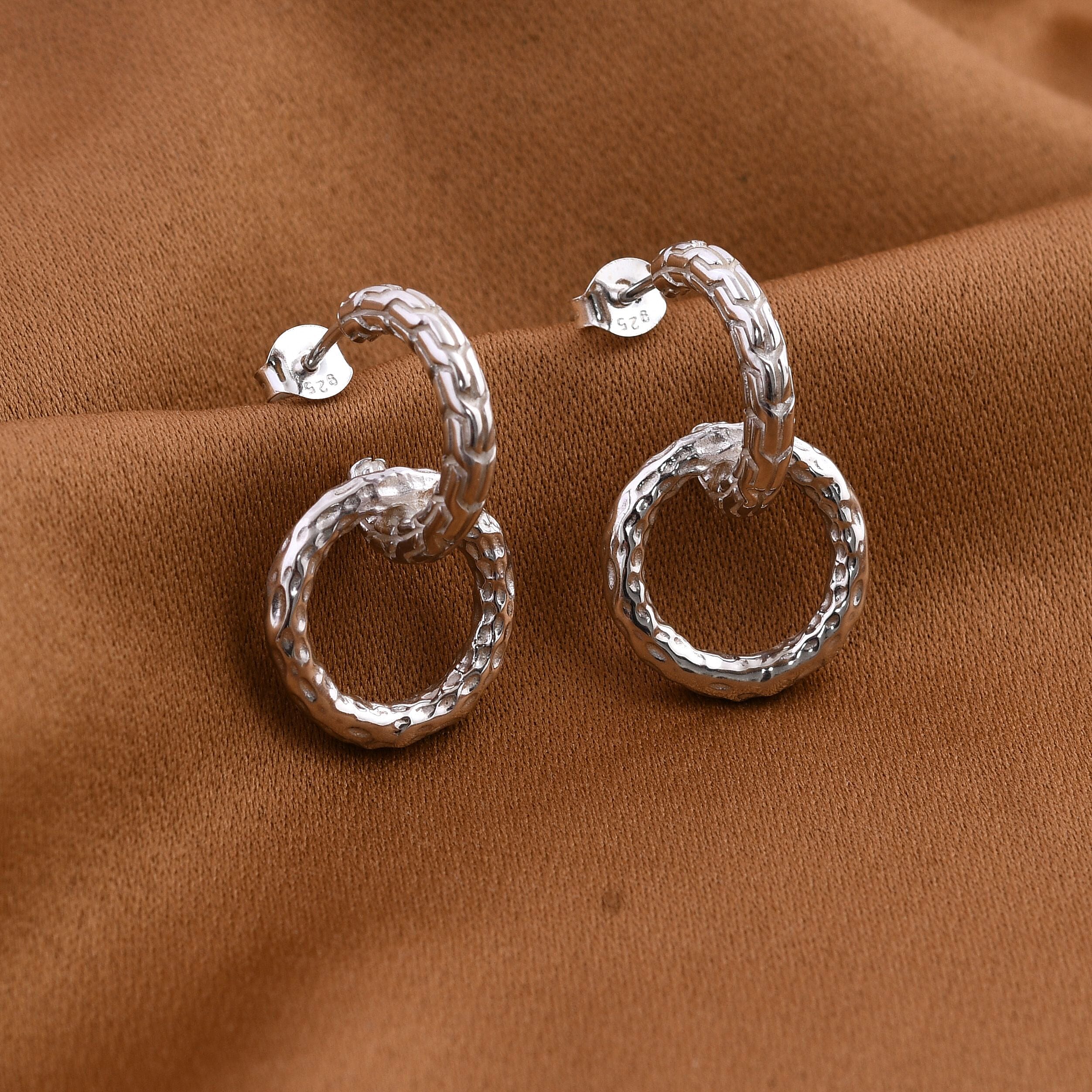 Royal Bali Collection - Sterling Silver Hammered Texture Earrings with Push Back, Silver Wt. 6.20 Gms.