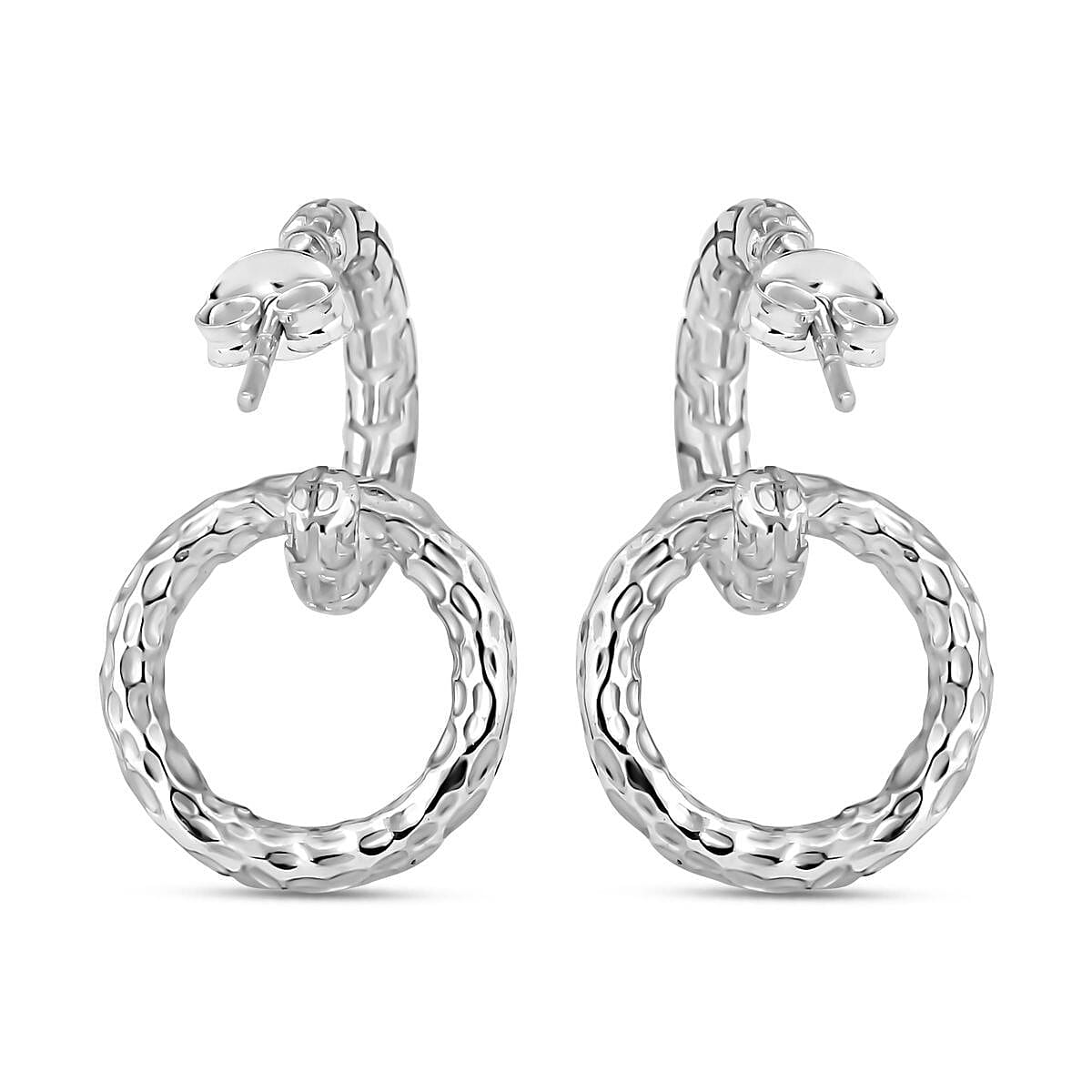 Royal Bali Collection - Sterling Silver Hammered Texture Earrings with Push Back, Silver Wt. 6.20 Gms.