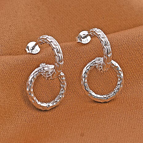 Royal Bali Collection - Sterling Silver Hammered Texture Earrings with Push Back, Silver Wt. 6.20 Gms.