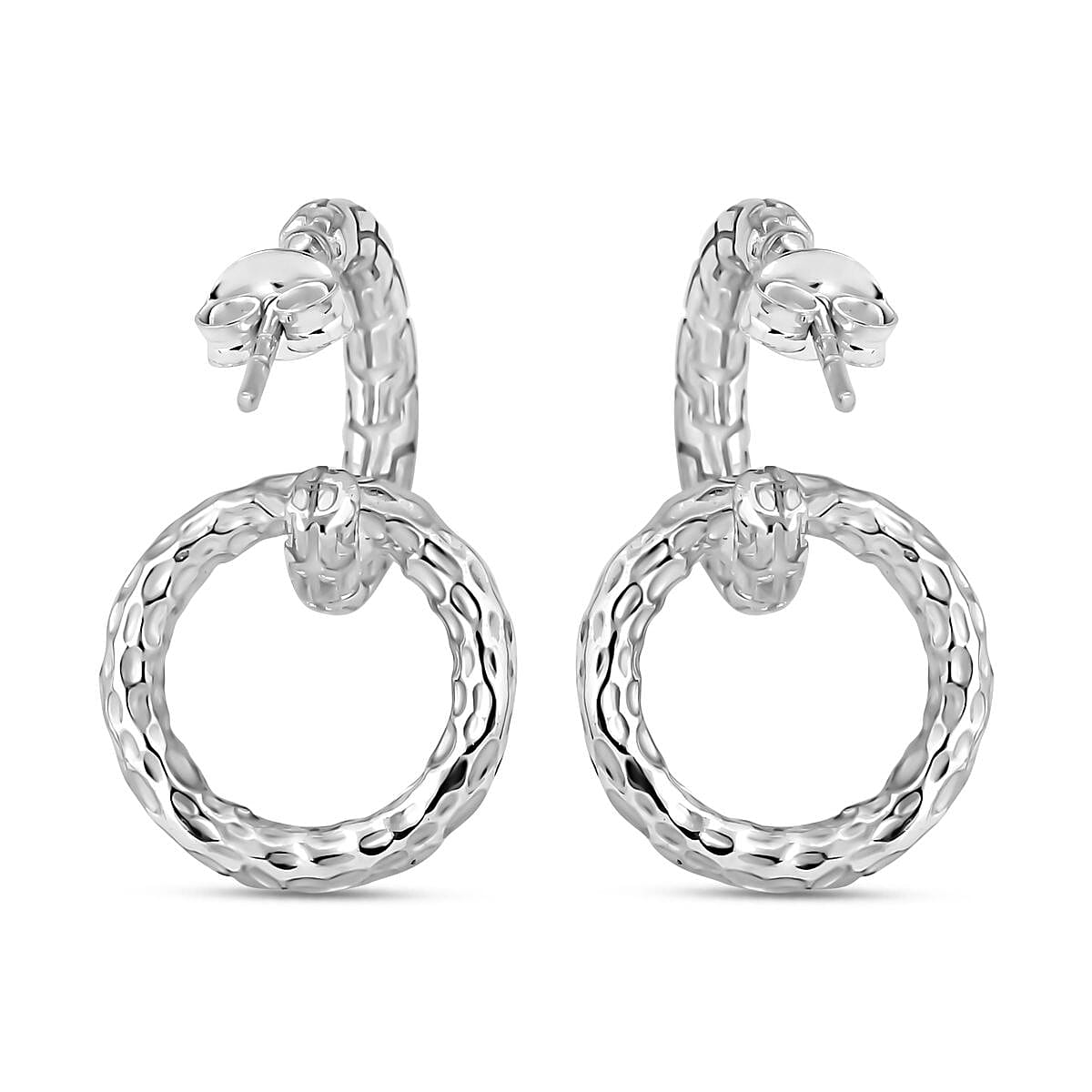 Royal Bali Collection - Sterling Silver Hammered Texture Earrings with Push Back, Silver Wt. 6.20 Gms.